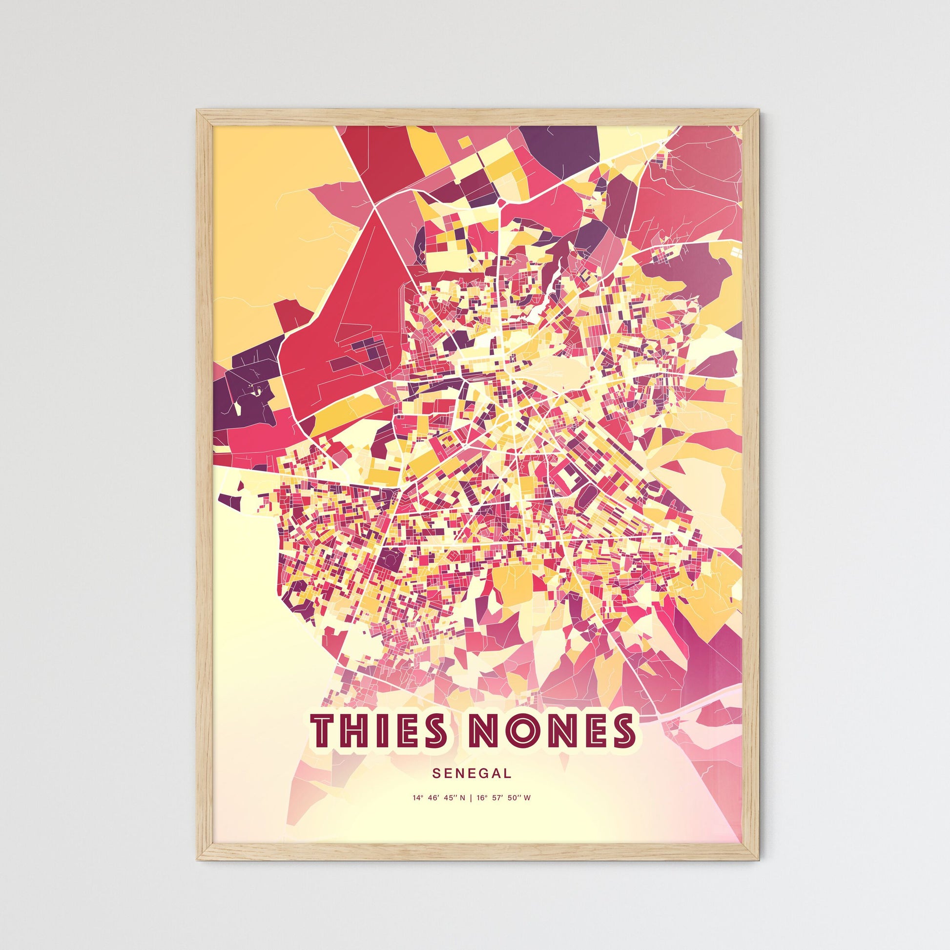 Colorful THIES NONES SENEGAL Fine Art Map Hot Red