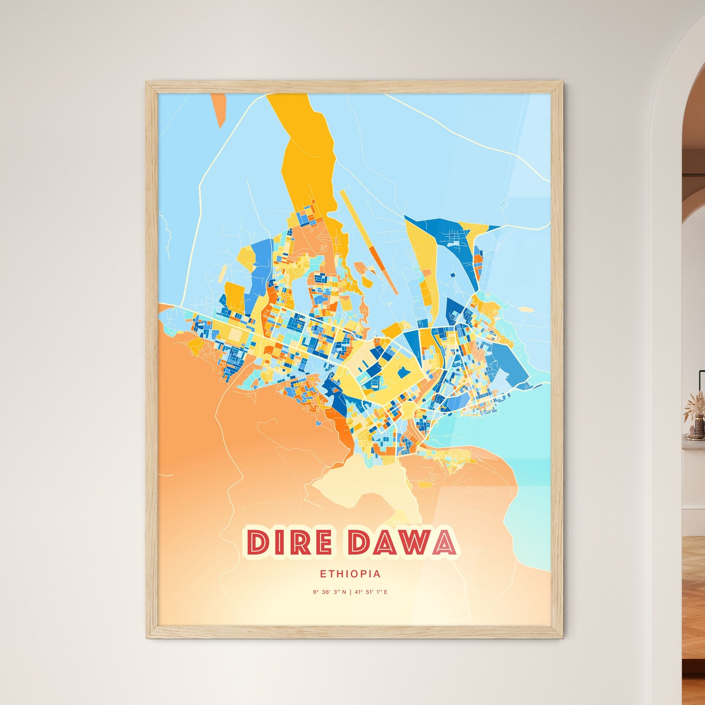 Colorful DIRE DAWA ETHIOPIA Fine Art Map Blue Orange