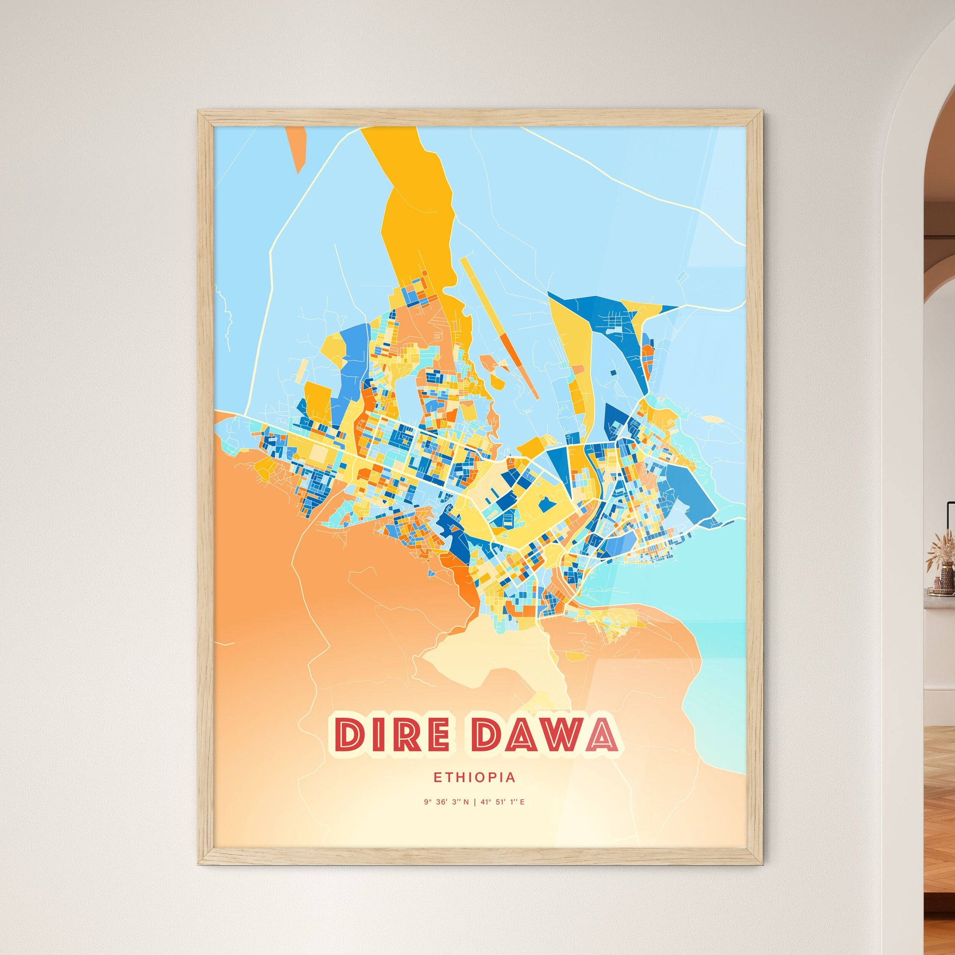 Colorful DIRE DAWA ETHIOPIA Fine Art Map Blue Orange