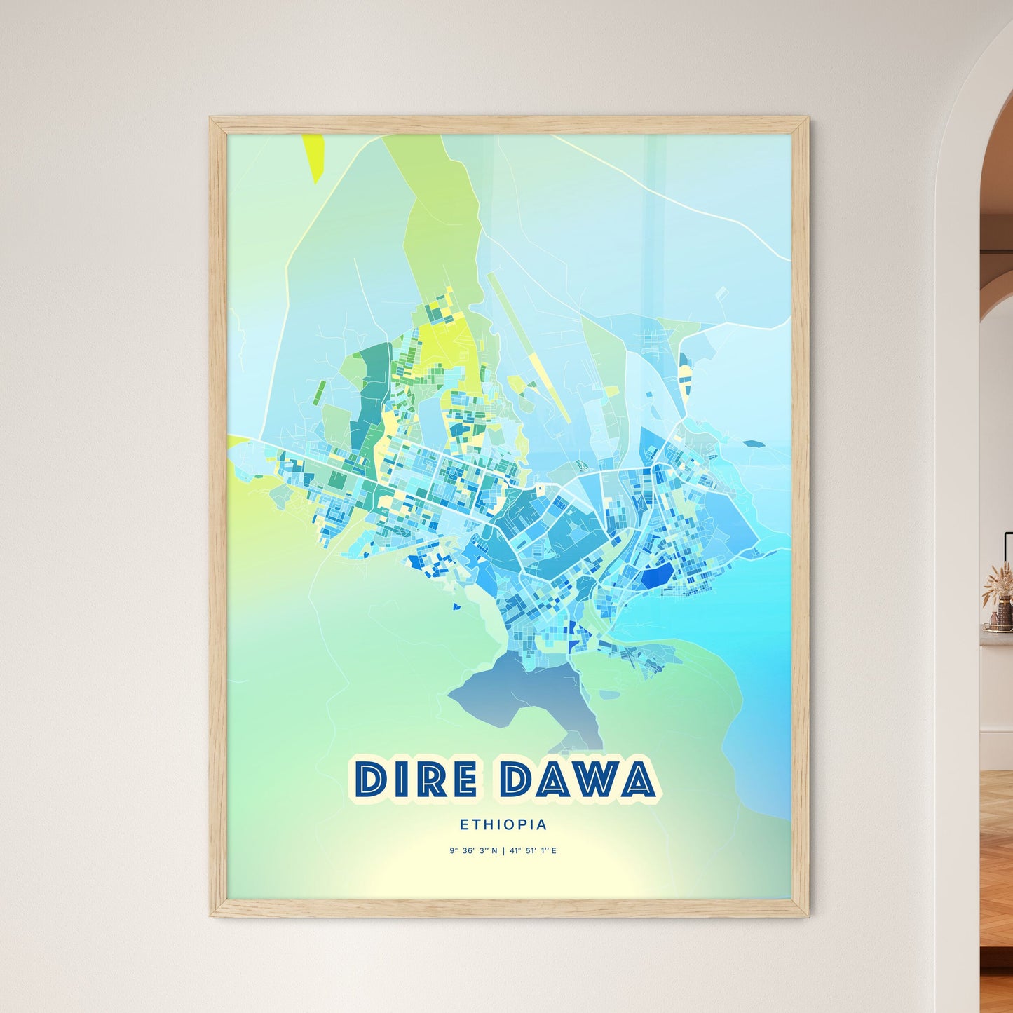 Colorful DIRE DAWA ETHIOPIA Fine Art Map Cool Blue
