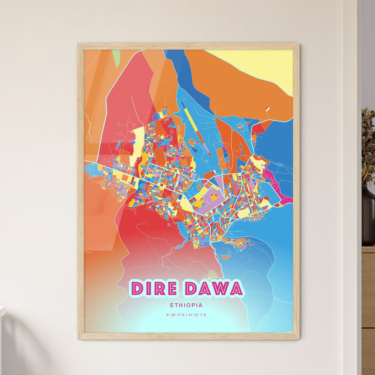Colorful DIRE DAWA ETHIOPIA Fine Art Map Crazy Colors