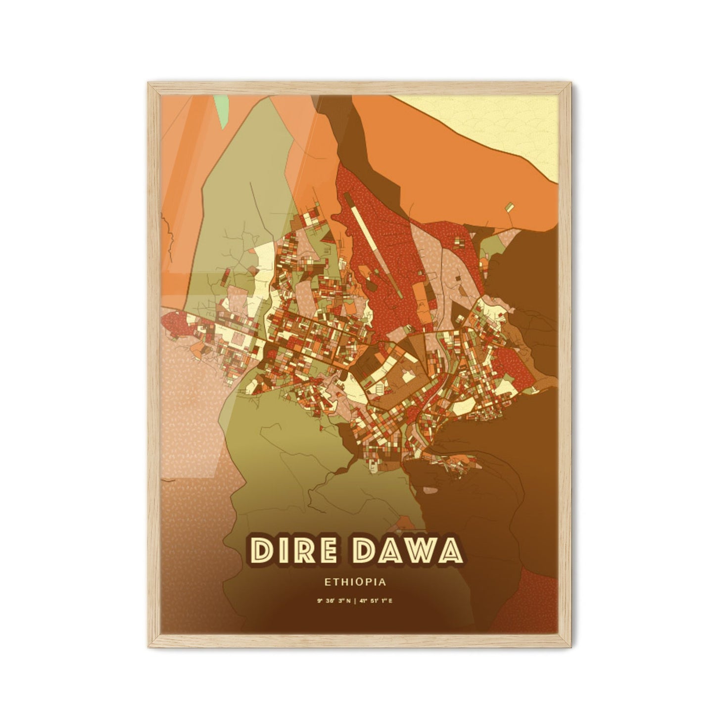 Colorful DIRE DAWA ETHIOPIA Fine Art Map Farmhouse