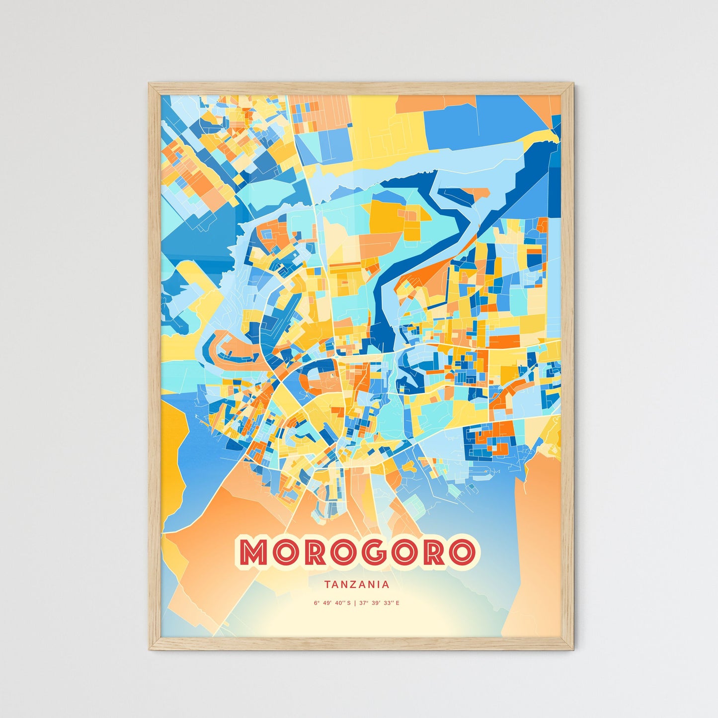 Colorful MOROGORO TANZANIA Fine Art Map Blue Orange