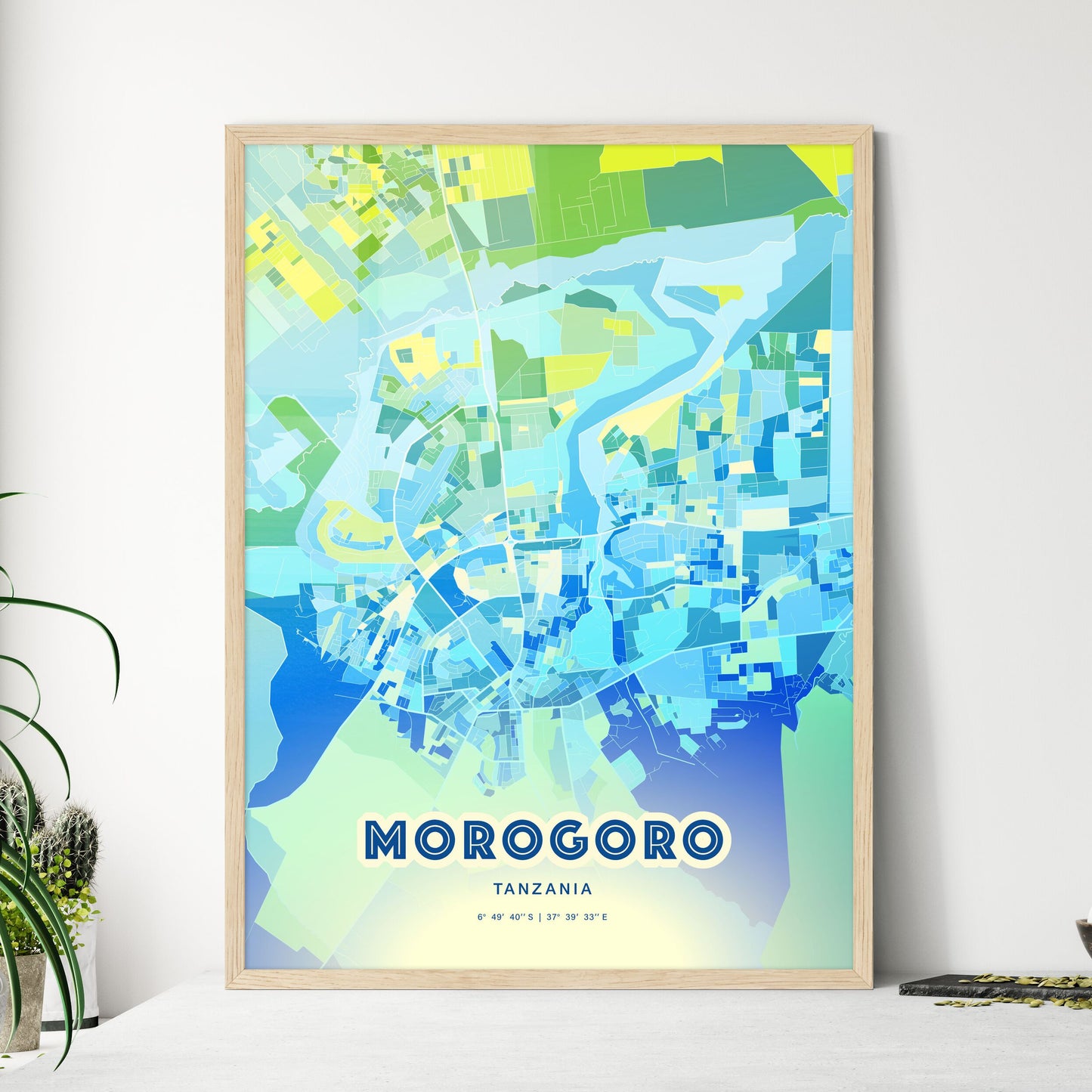 Colorful MOROGORO TANZANIA Fine Art Map Cool Blue