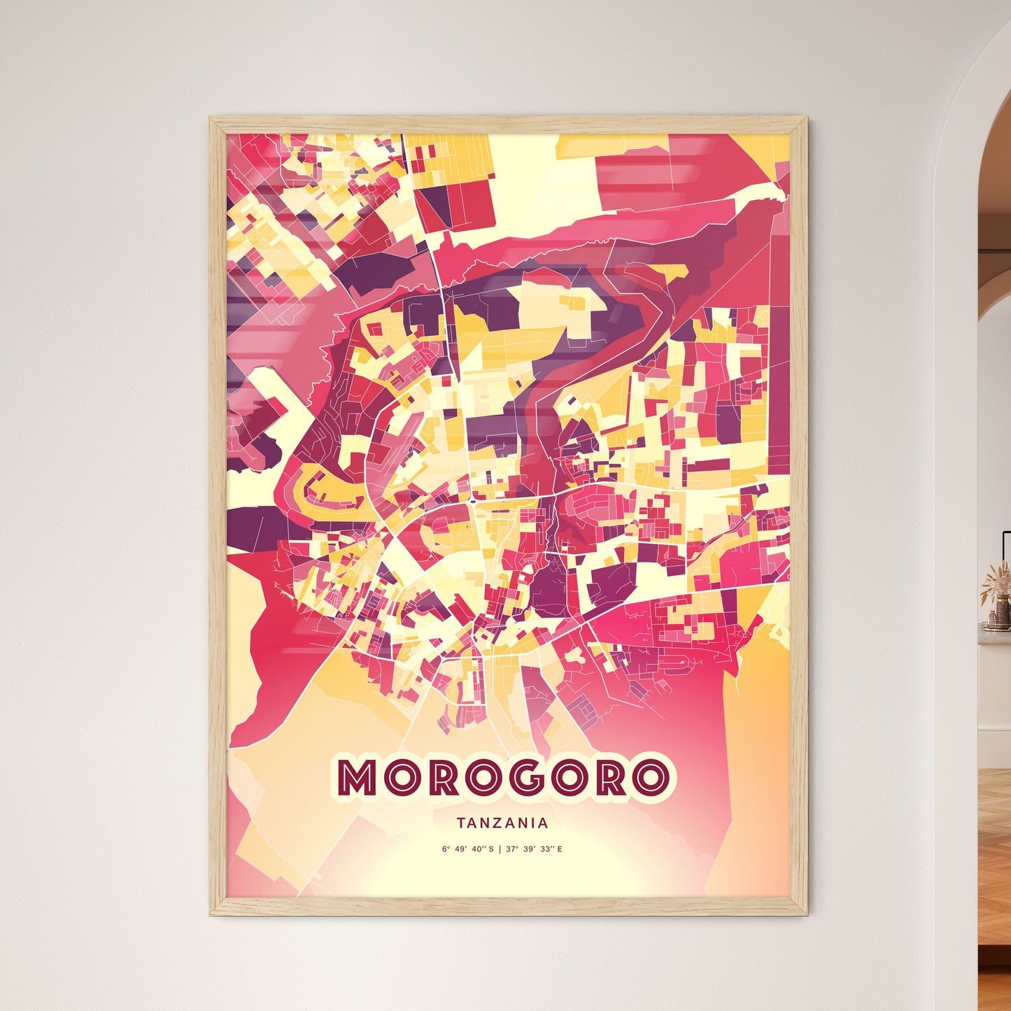 Colorful MOROGORO TANZANIA Fine Art Map Hot Red