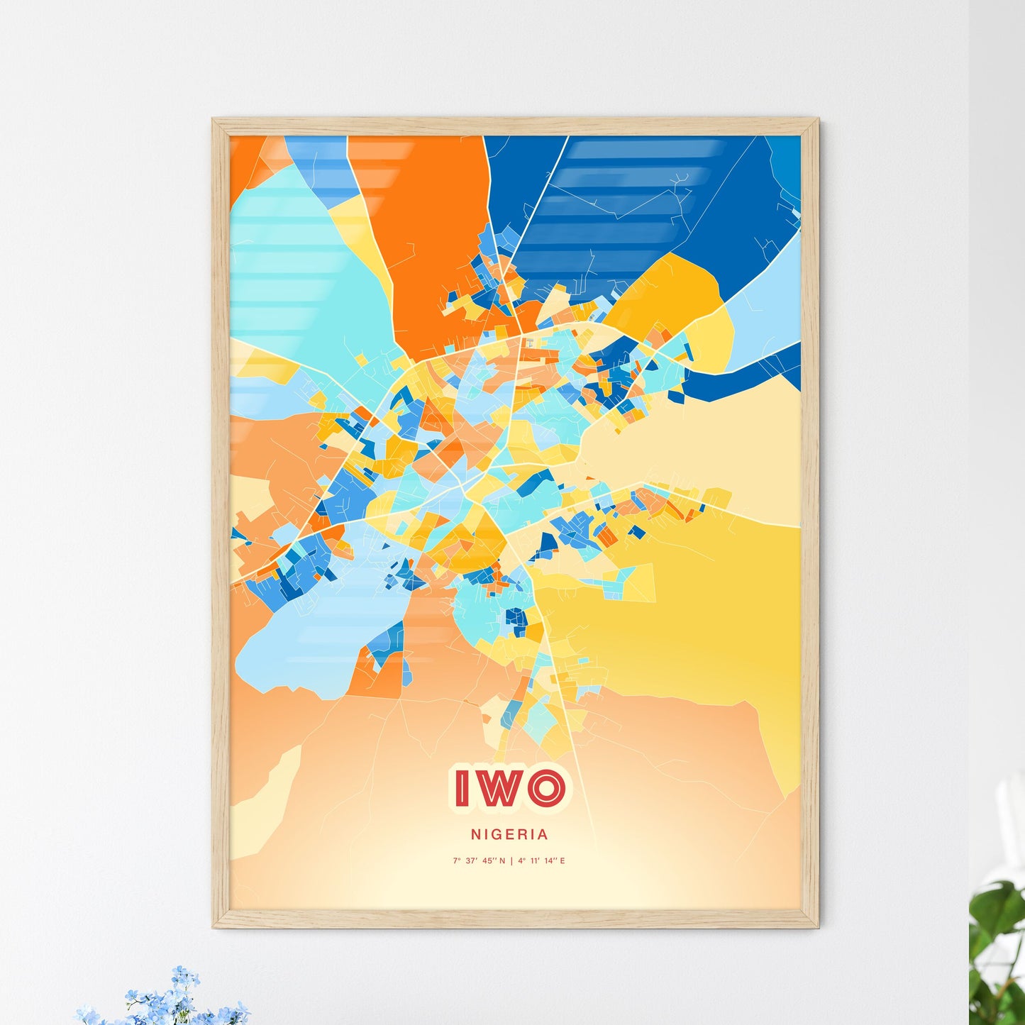 Colorful IWO NIGERIA Fine Art Map Blue Orange