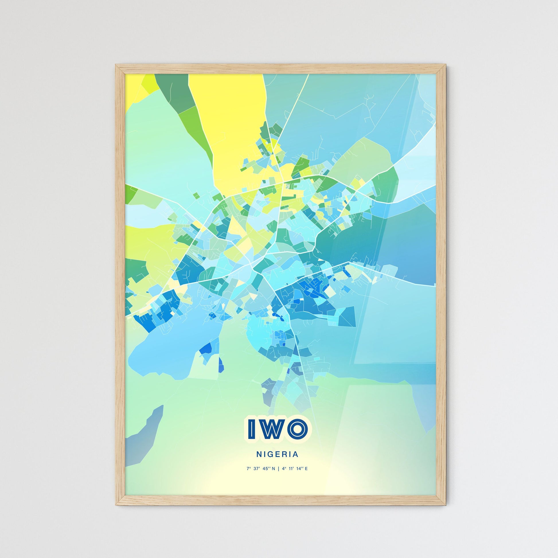 Colorful IWO NIGERIA Fine Art Map Cool Blue