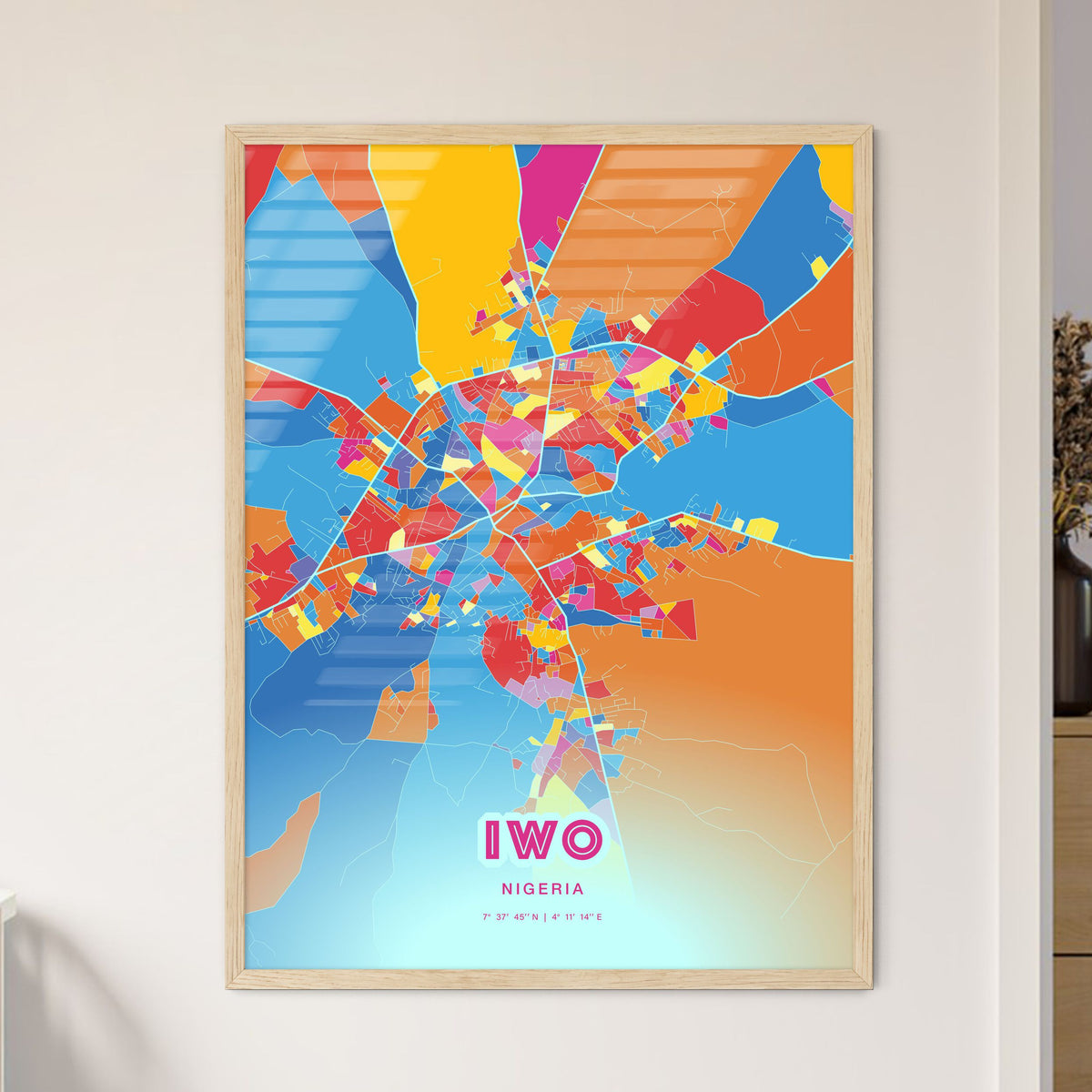 Colorful IWO NIGERIA Fine Art Map Crazy Colors