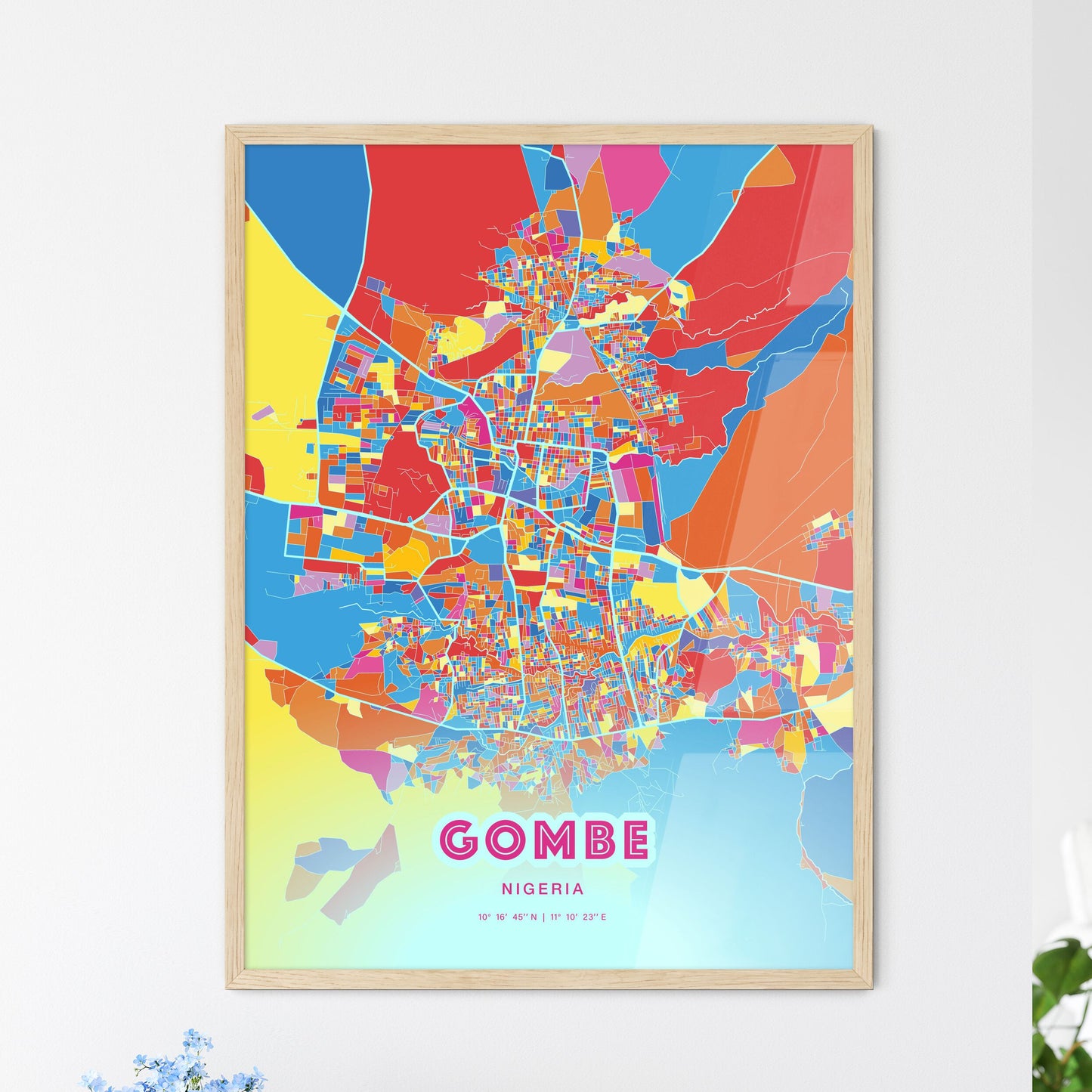 Colorful GOMBE NIGERIA Fine Art Map Crazy Colors