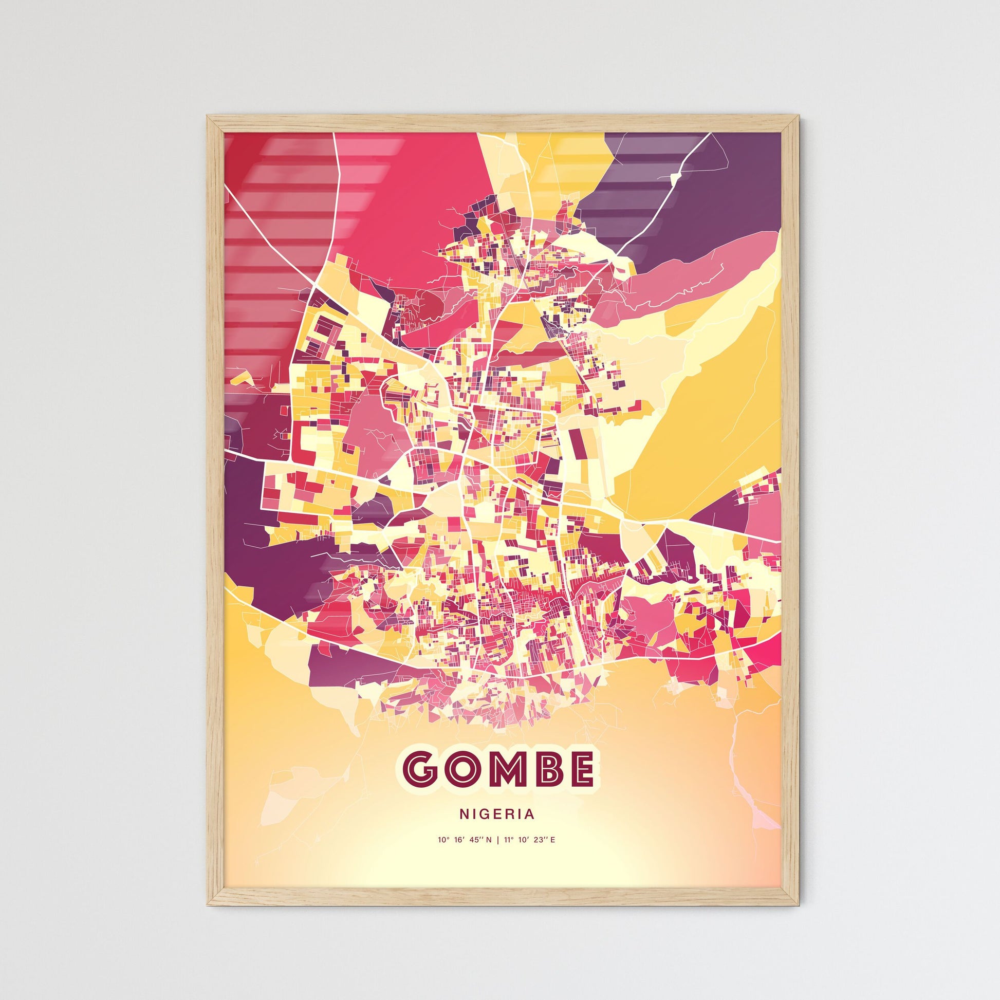 Colorful GOMBE NIGERIA Fine Art Map Hot Red
