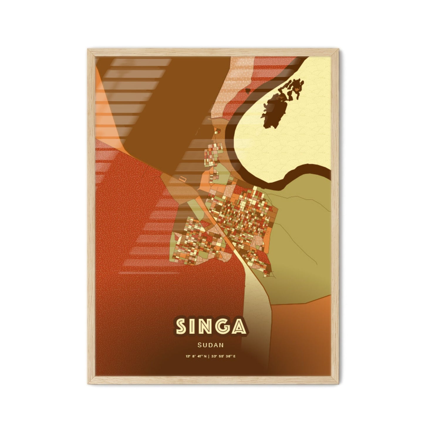 Colorful SINGA SUDAN Fine Art Map Farmhouse