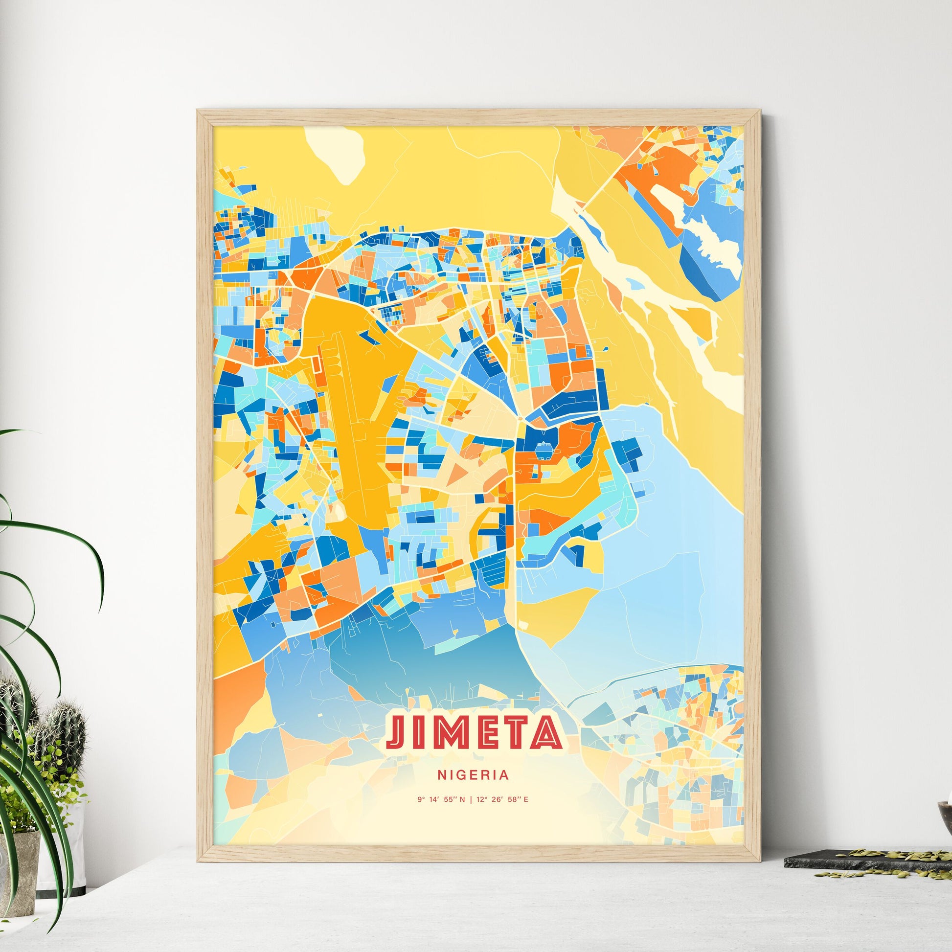 Colorful JIMETA NIGERIA Fine Art Map Blue Orange