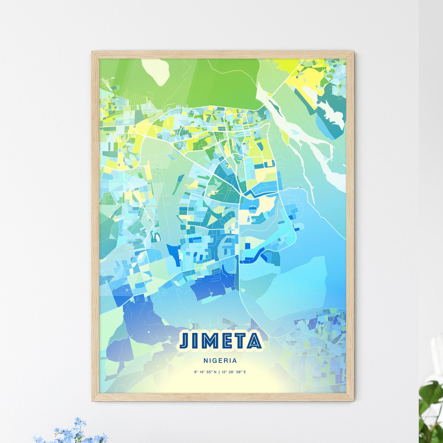 Colorful JIMETA NIGERIA Fine Art Map Cool Blue