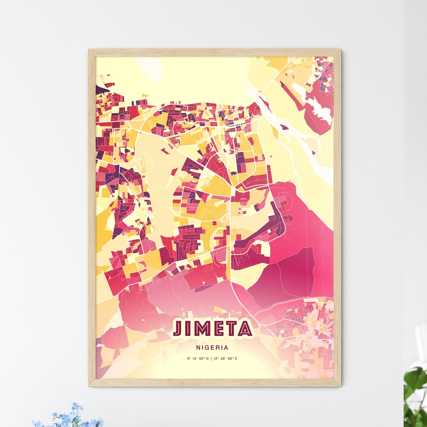 Colorful JIMETA NIGERIA Fine Art Map Hot Red