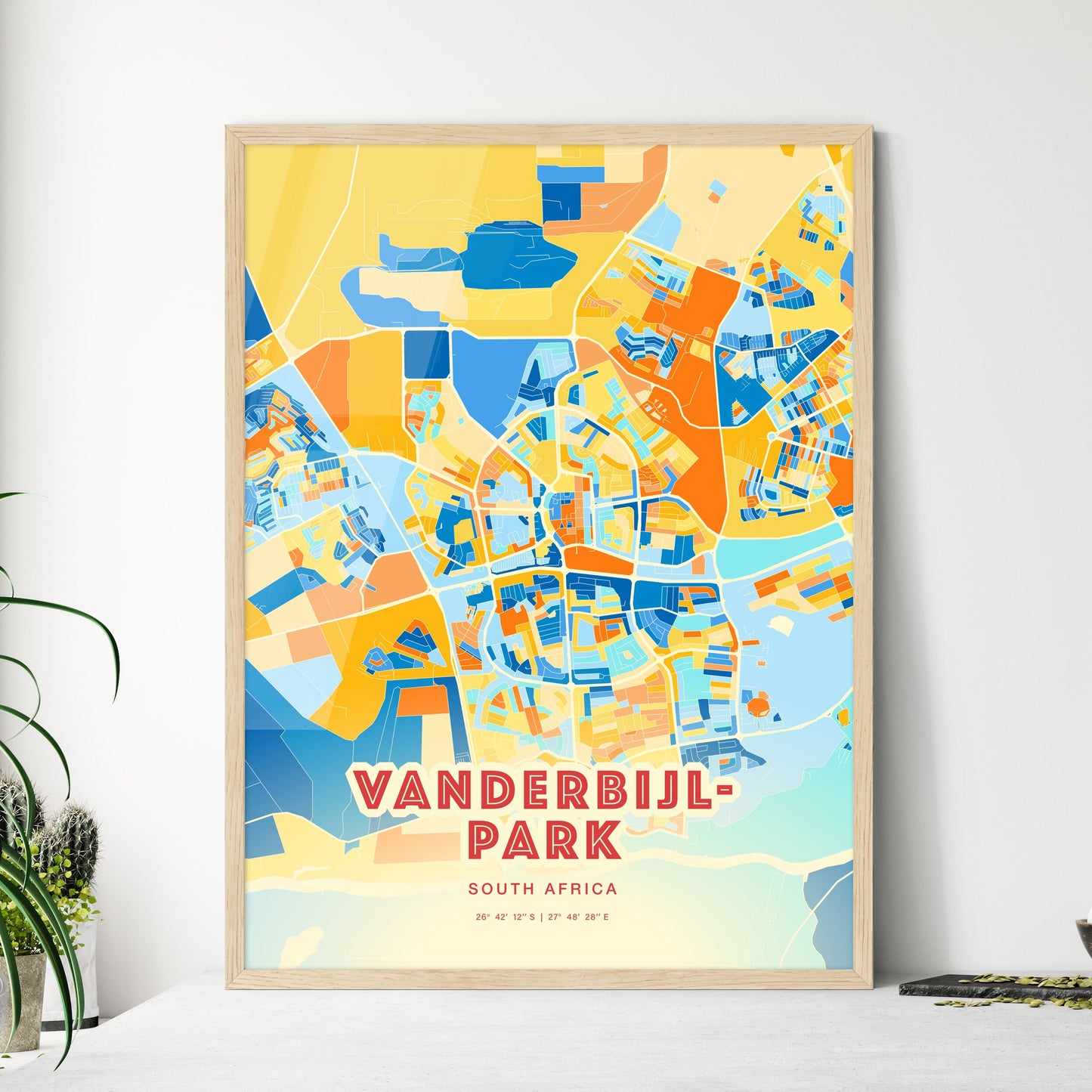 Colorful VANDERBIJLPARK SOUTH AFRICA Fine Art Map Blue Orange