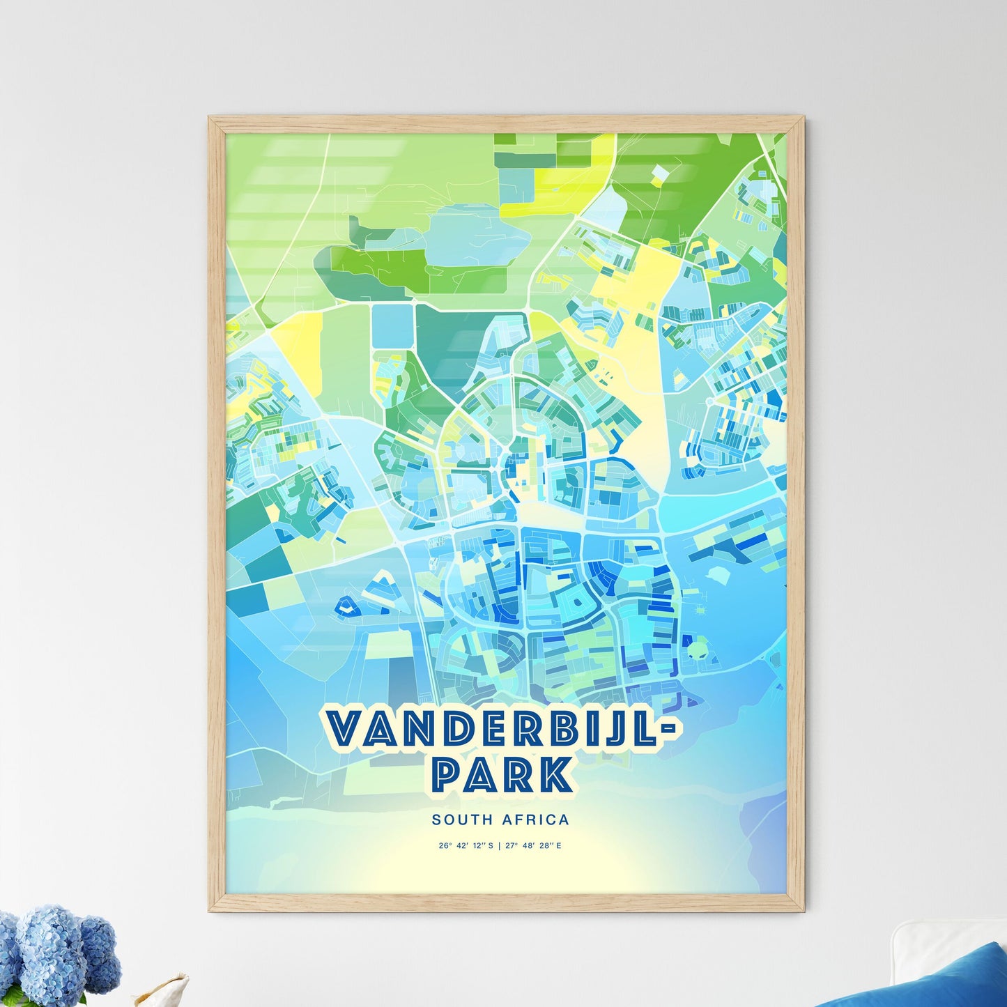 Colorful VANDERBIJLPARK SOUTH AFRICA Fine Art Map Cool Blue