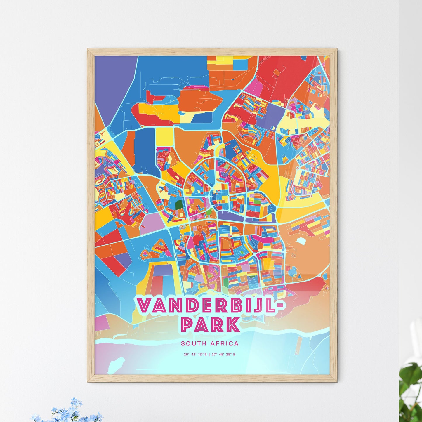 Colorful VANDERBIJLPARK SOUTH AFRICA Fine Art Map Crazy Colors