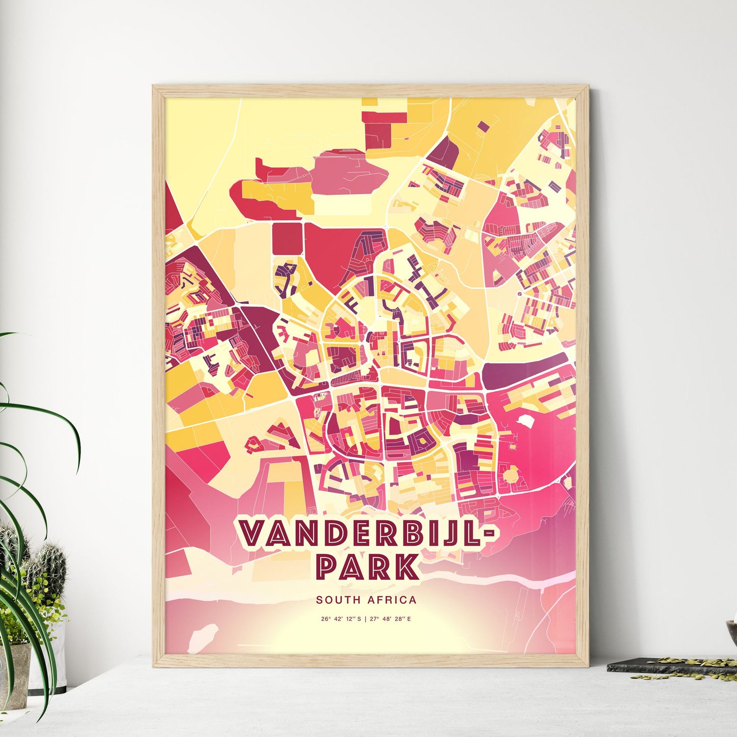 Colorful VANDERBIJLPARK SOUTH AFRICA Fine Art Map Hot Red