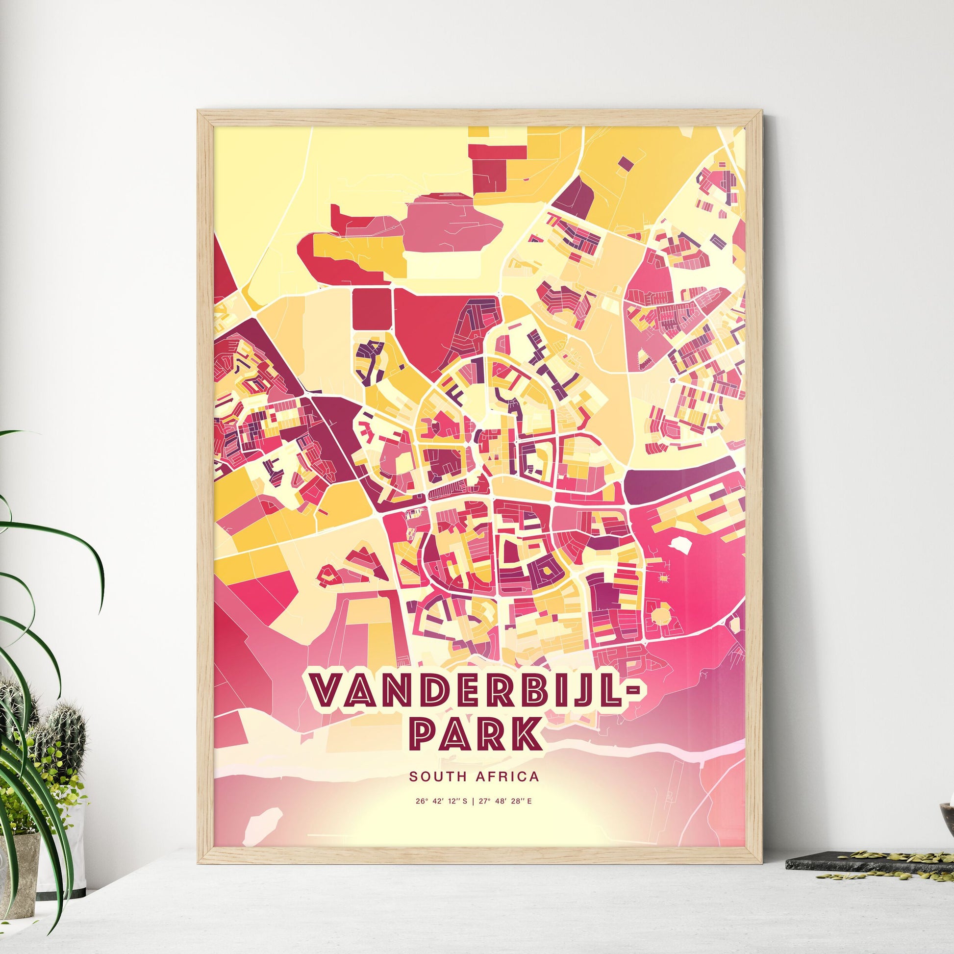 Colorful VANDERBIJLPARK SOUTH AFRICA Fine Art Map Hot Red