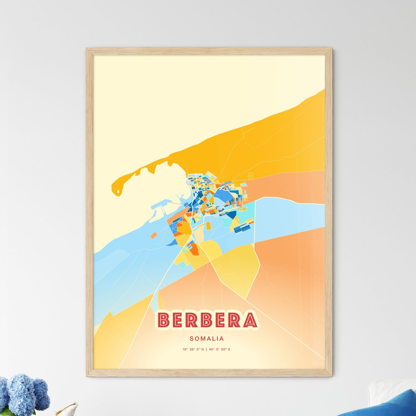 Colorful BERBERA SOMALIA Fine Art Map Blue Orange