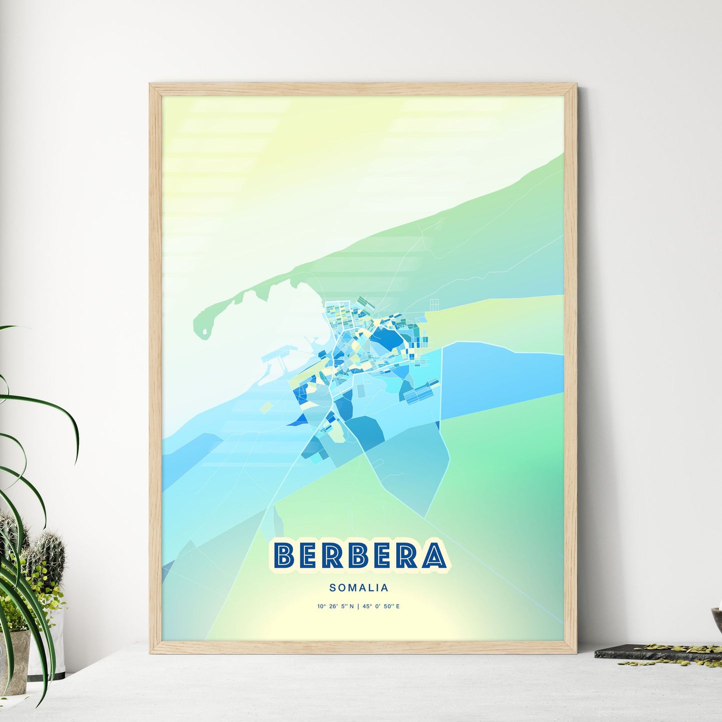 Colorful BERBERA SOMALIA Fine Art Map Cool Blue