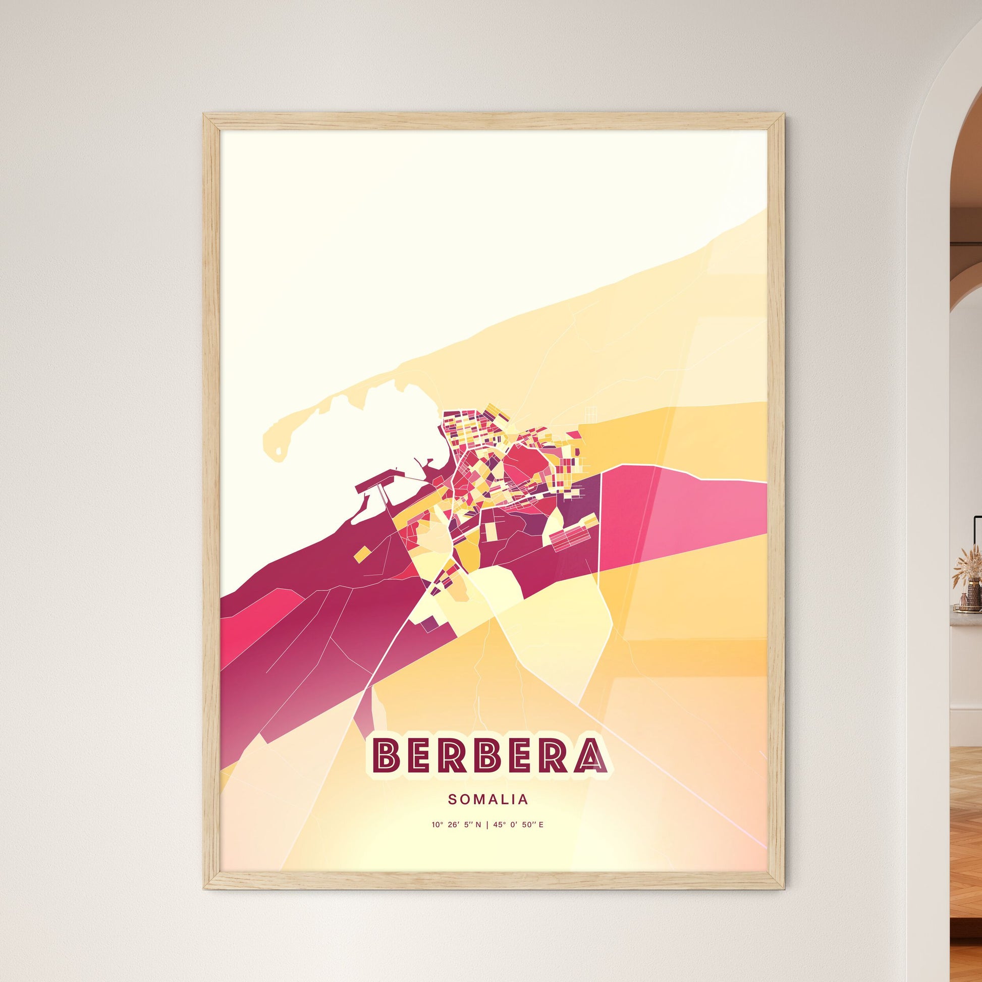 Colorful BERBERA SOMALIA Fine Art Map Hot Red