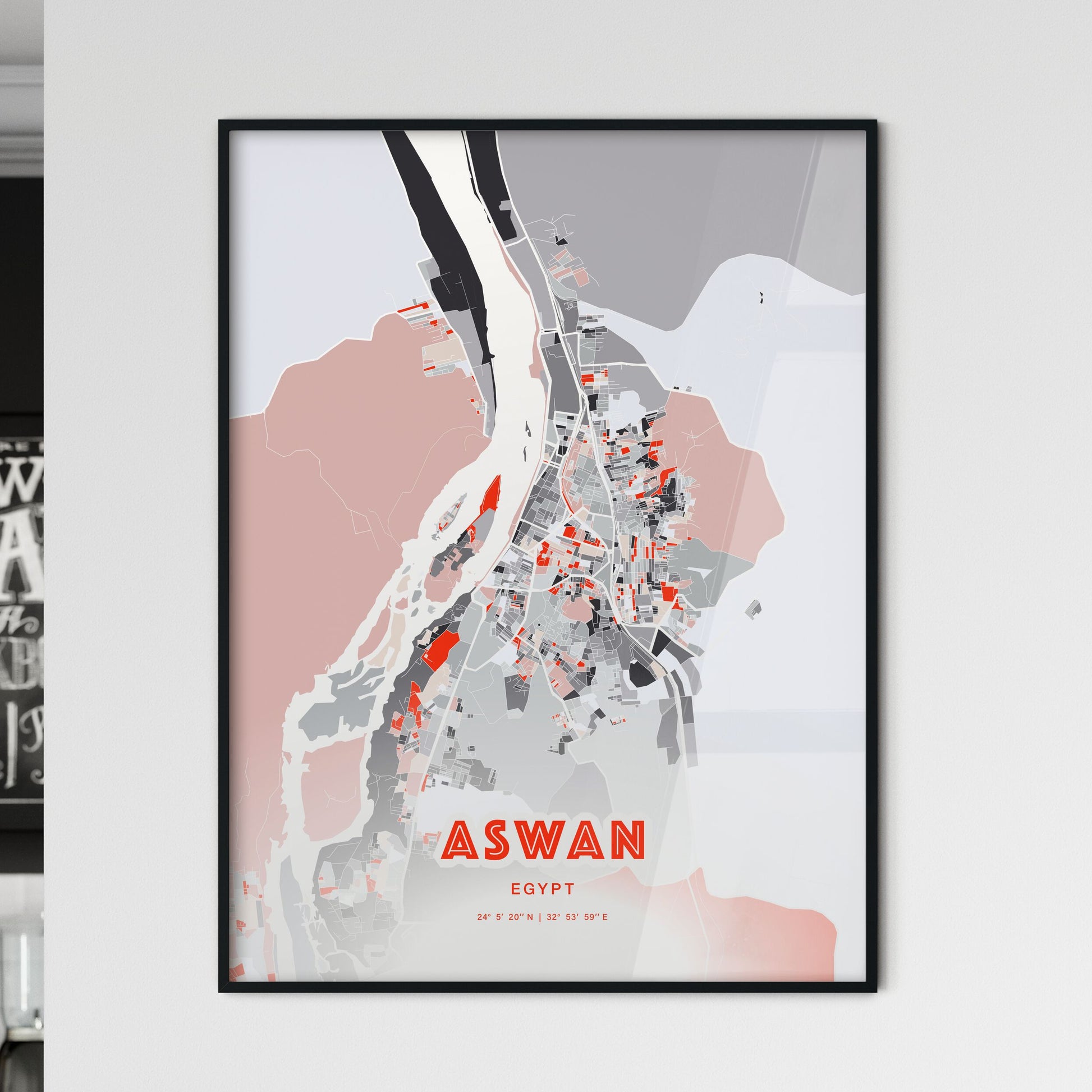 Colorful ASWAN EGYPT Fine Art Map Modern