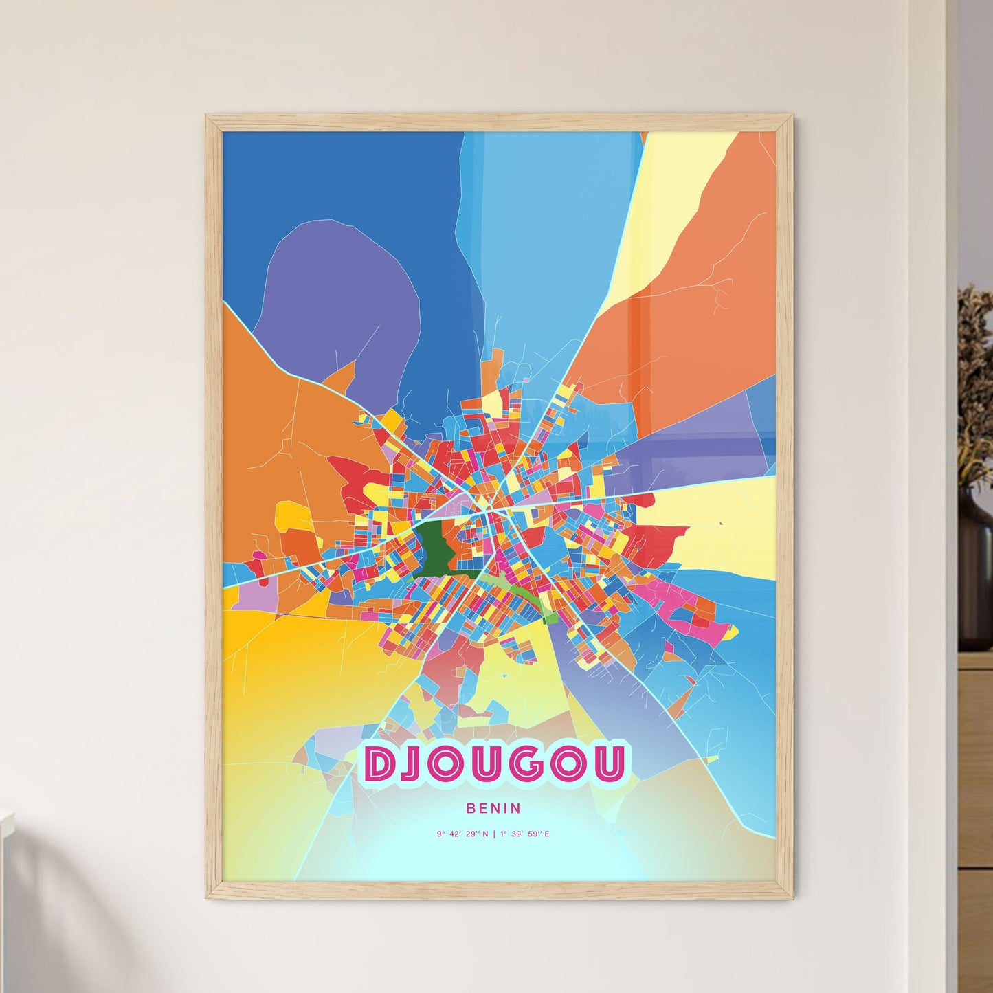 Colorful DJOUGOU BENIN Fine Art Map Crazy Colors