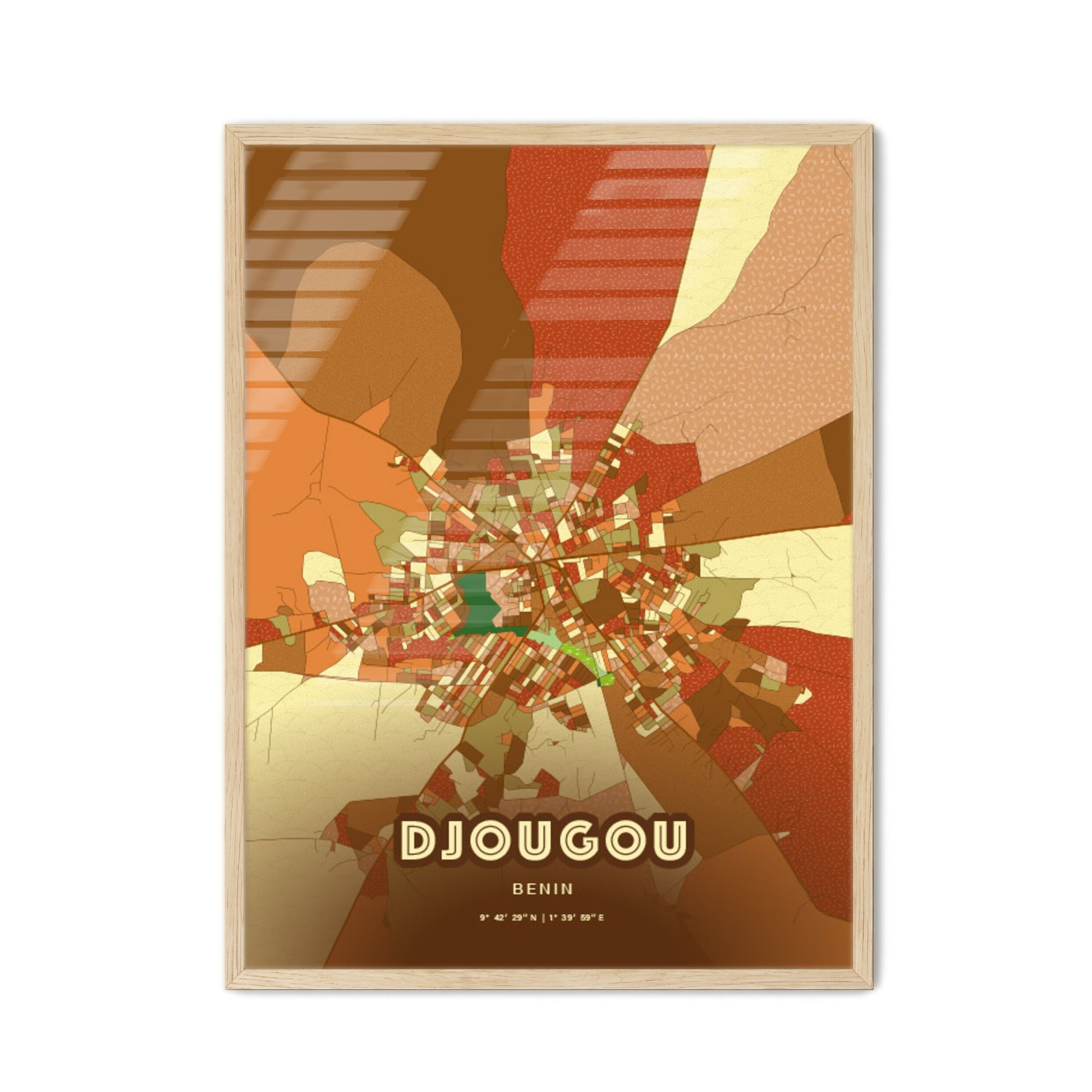 Colorful DJOUGOU BENIN Fine Art Map Farmhouse