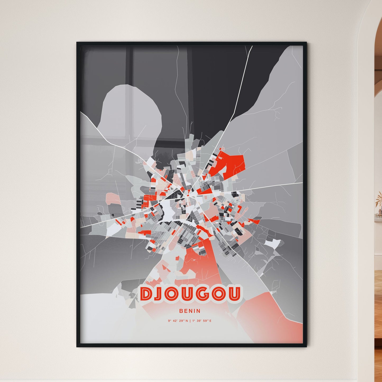 Colorful DJOUGOU BENIN Fine Art Map Modern