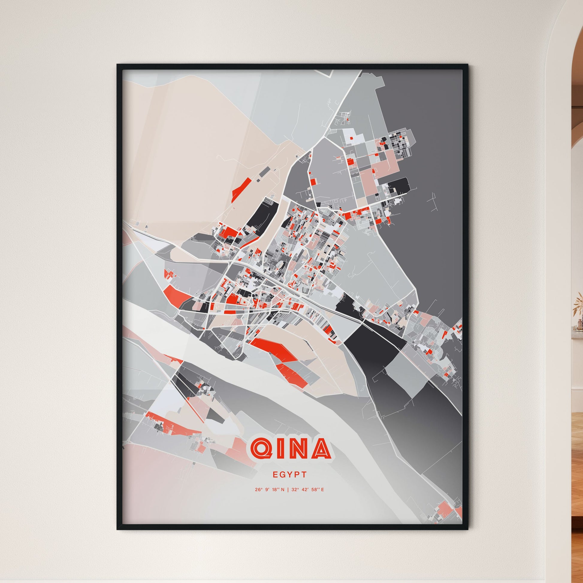 Colorful QINA EGYPT Fine Art Map Modern