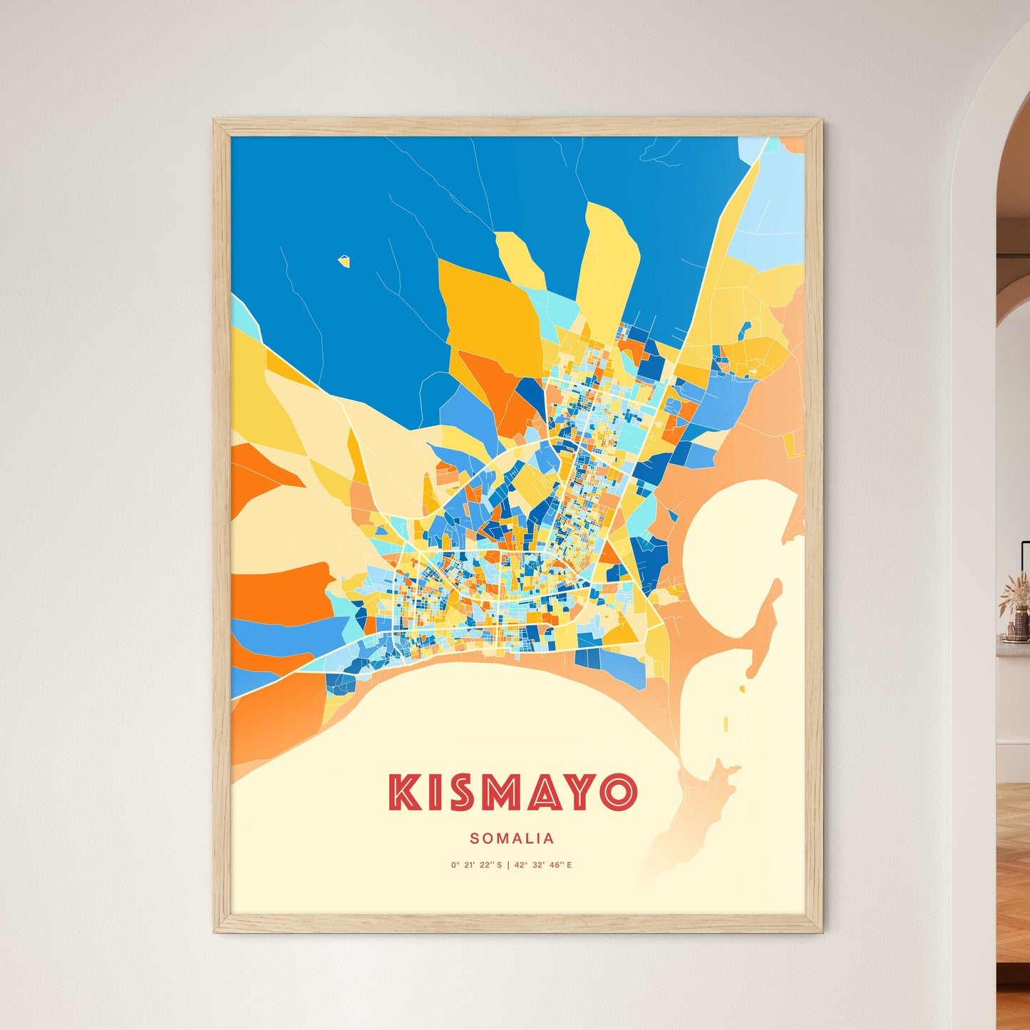 Colorful KISMAYO SOMALIA Fine Art Map Blue Orange