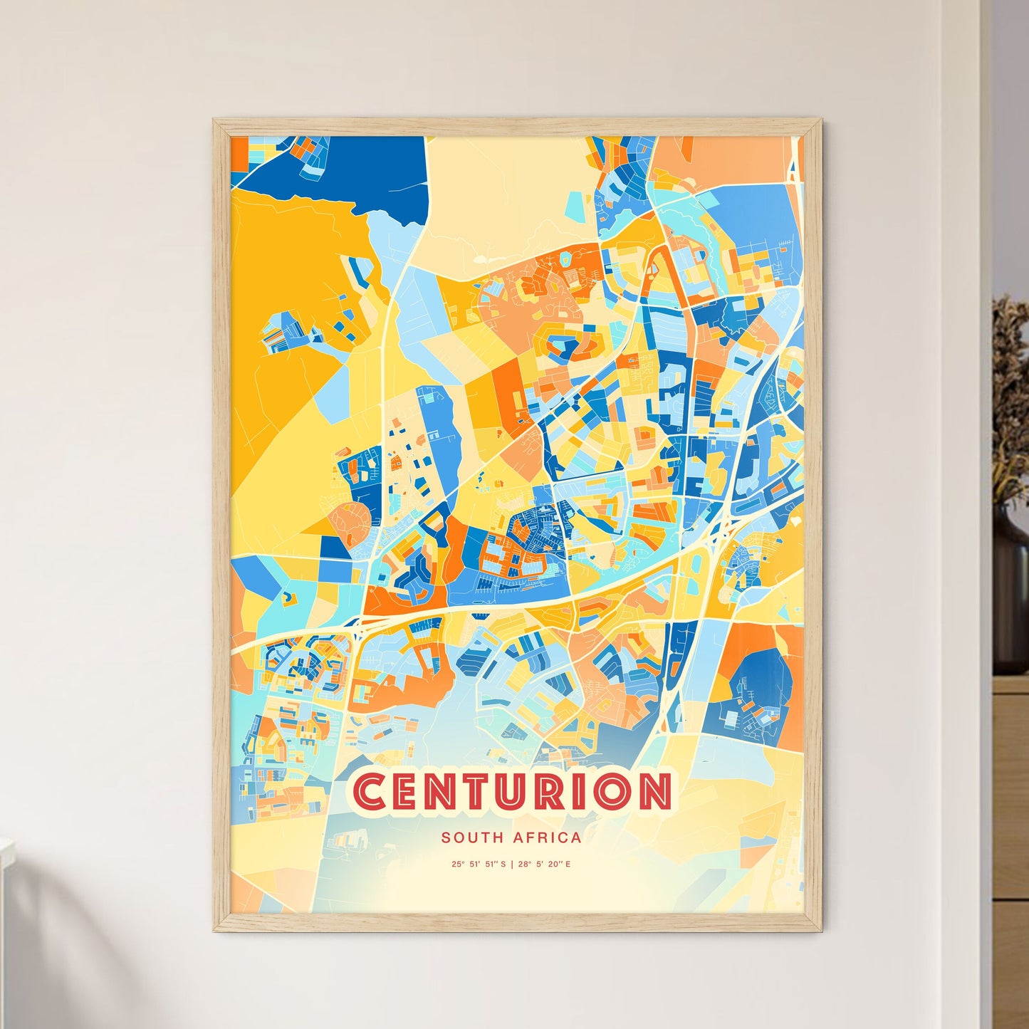 Colorful CENTURION SOUTH AFRICA Fine Art Map Blue Orange