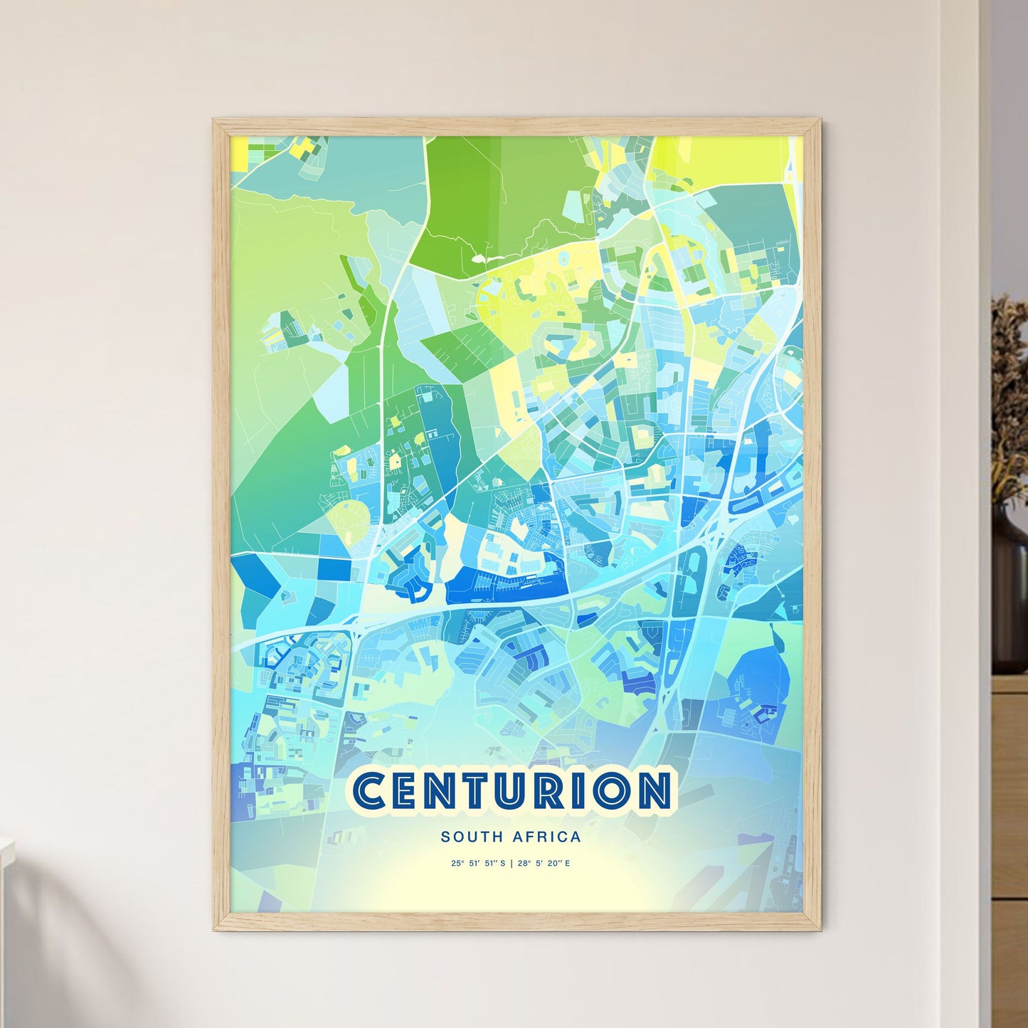 Colorful CENTURION SOUTH AFRICA Fine Art Map Cool Blue