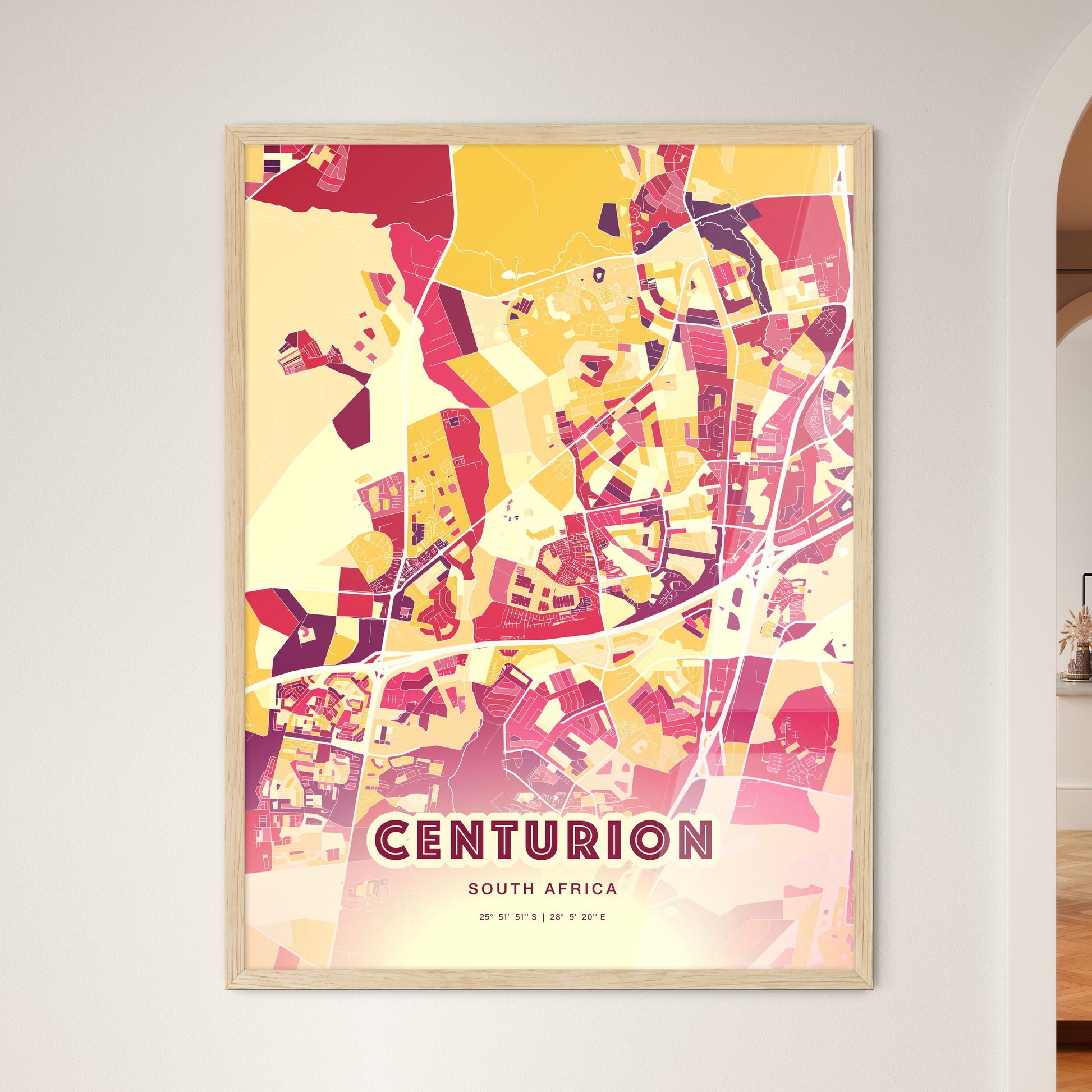 Colorful CENTURION SOUTH AFRICA Fine Art Map Hot Red