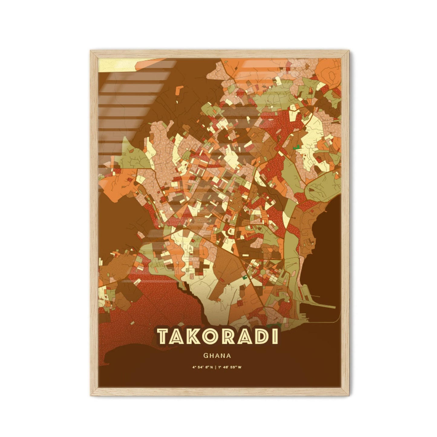 Colorful TAKORADI GHANA Fine Art Map Farmhouse