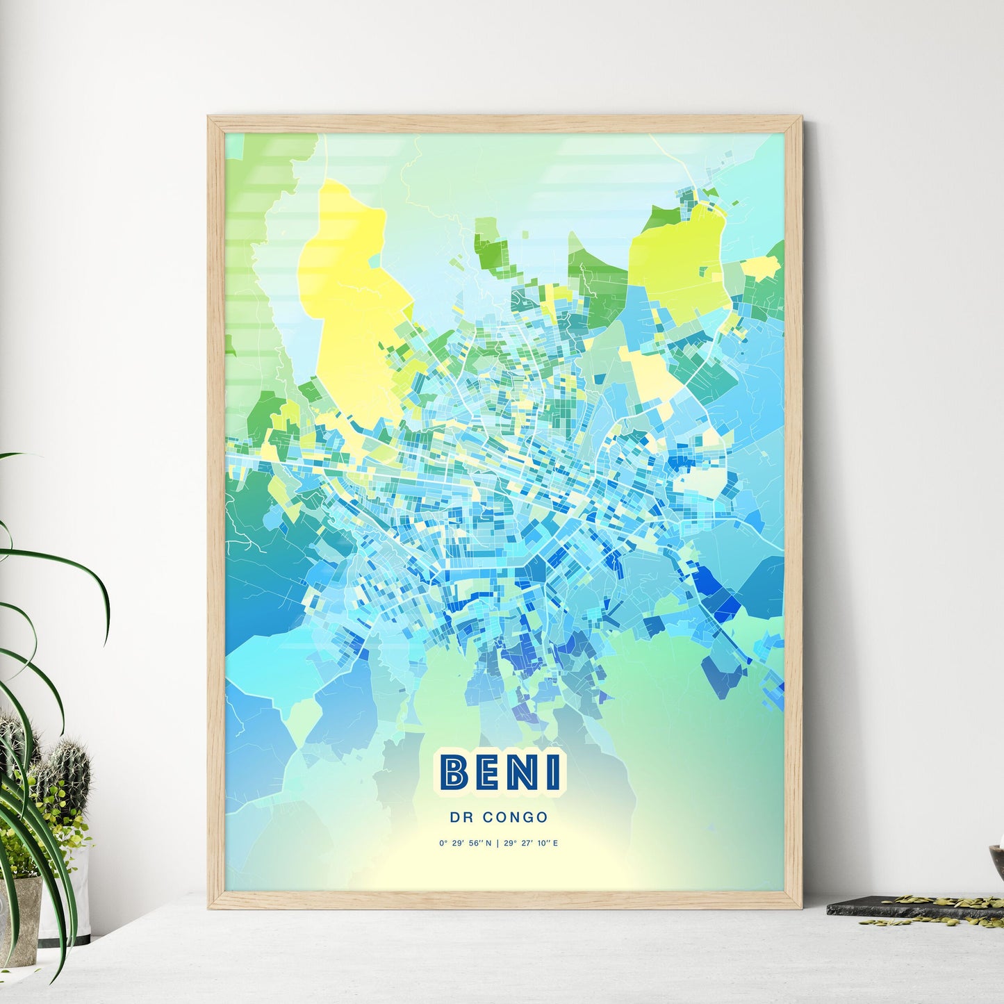 Colorful BENI DR CONGO Fine Art Map Cool Blue