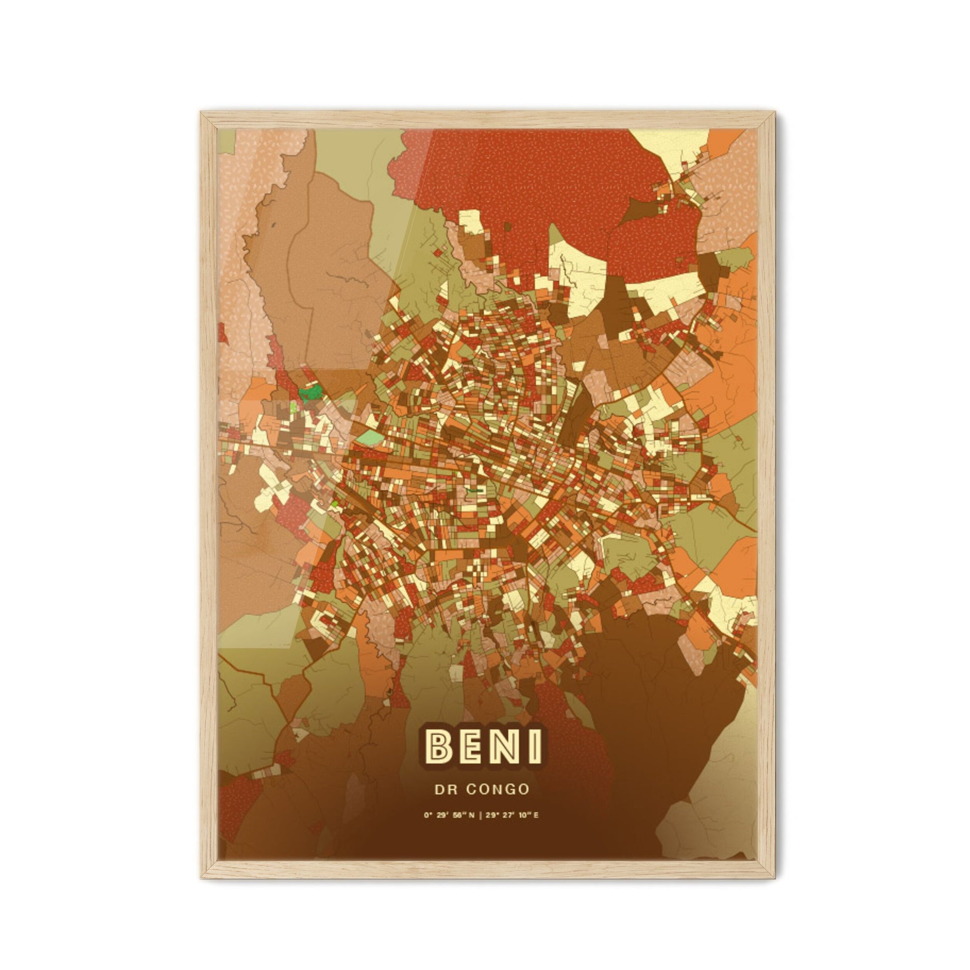 Colorful BENI DR CONGO Fine Art Map Farmhouse