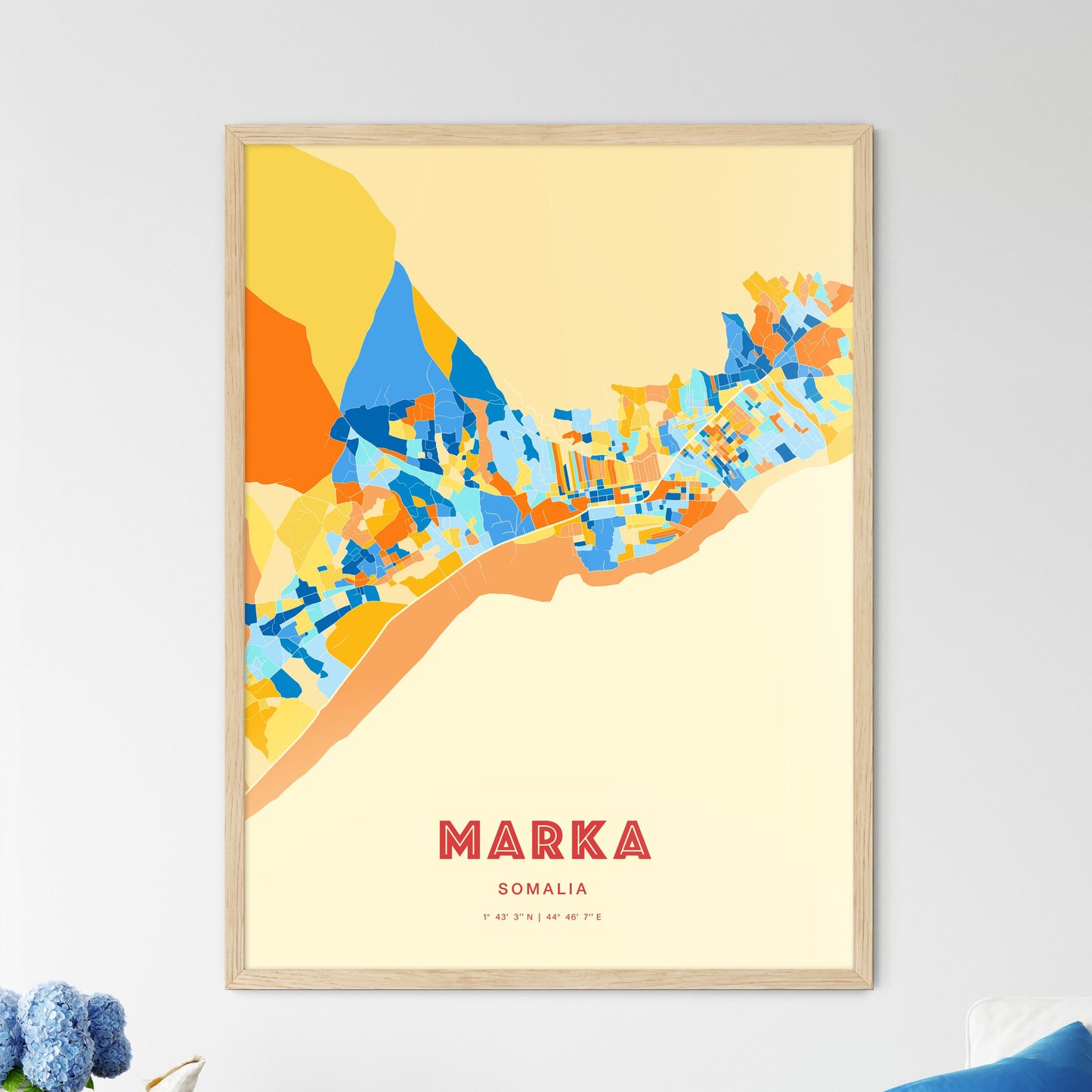 Colorful MARKA SOMALIA Fine Art Map Blue Orange