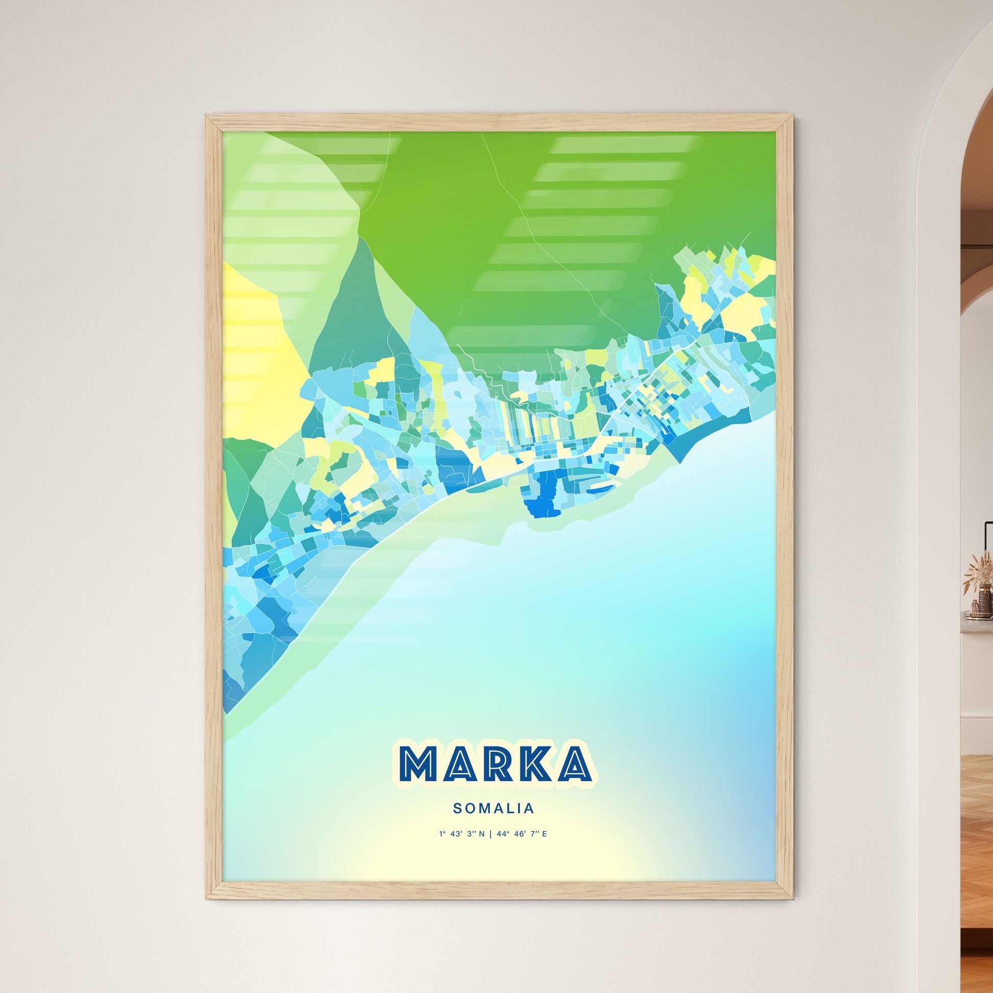 Colorful MARKA SOMALIA Fine Art Map Cool Blue