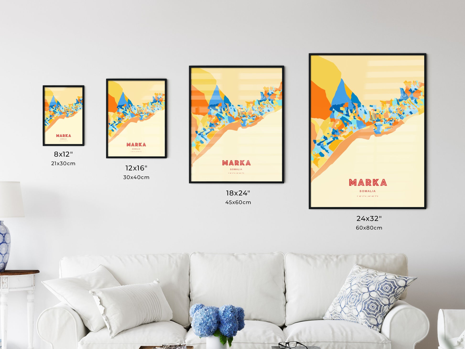 Colorful MARKA SOMALIA Fine Art Map Blue Orange