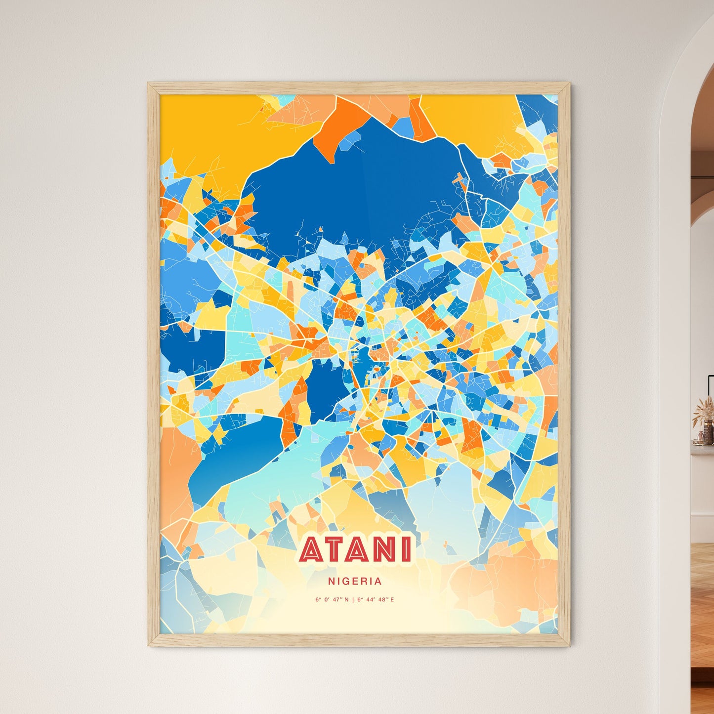 Colorful ATANI NIGERIA Fine Art Map Blue Orange