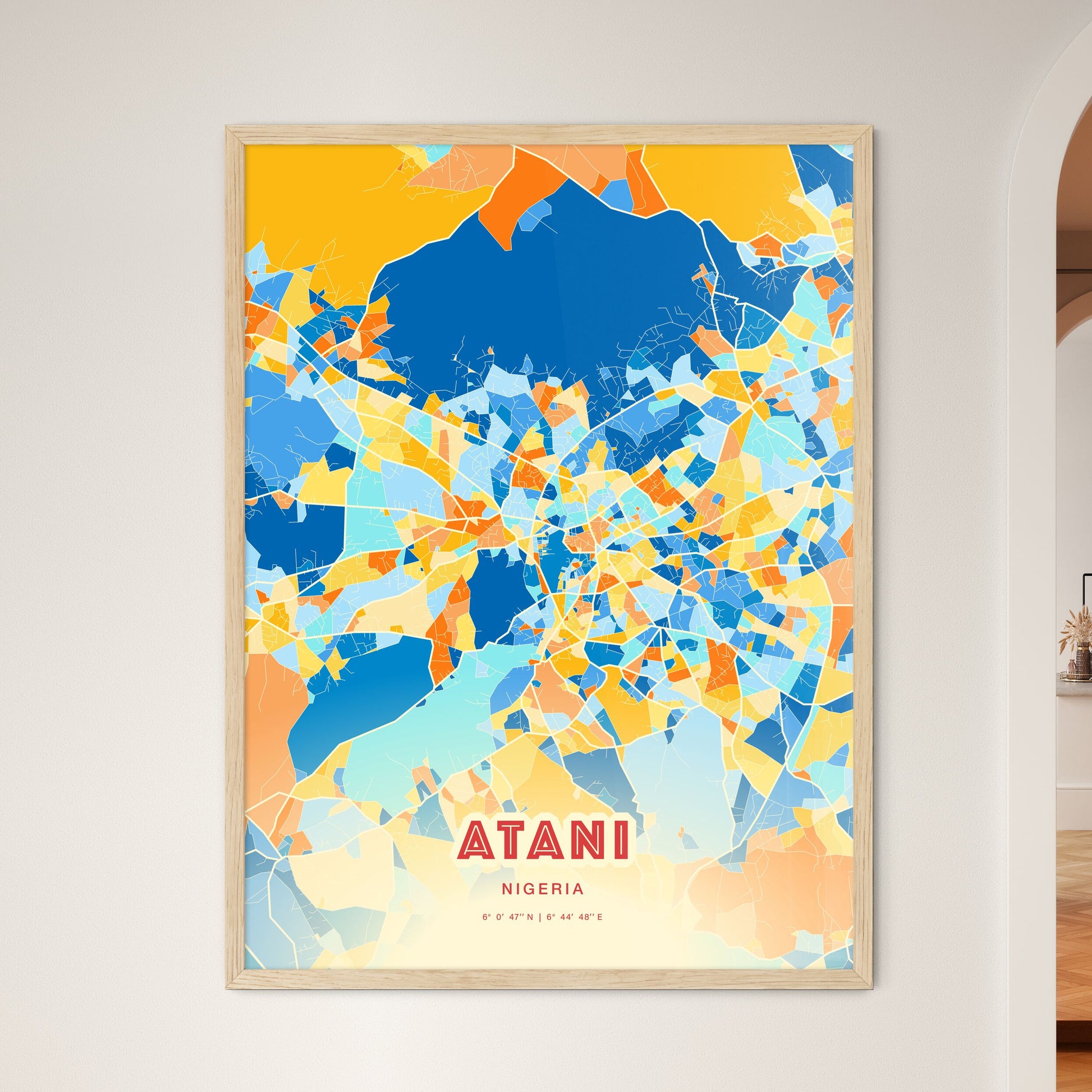 Colorful ATANI NIGERIA Fine Art Map Blue Orange