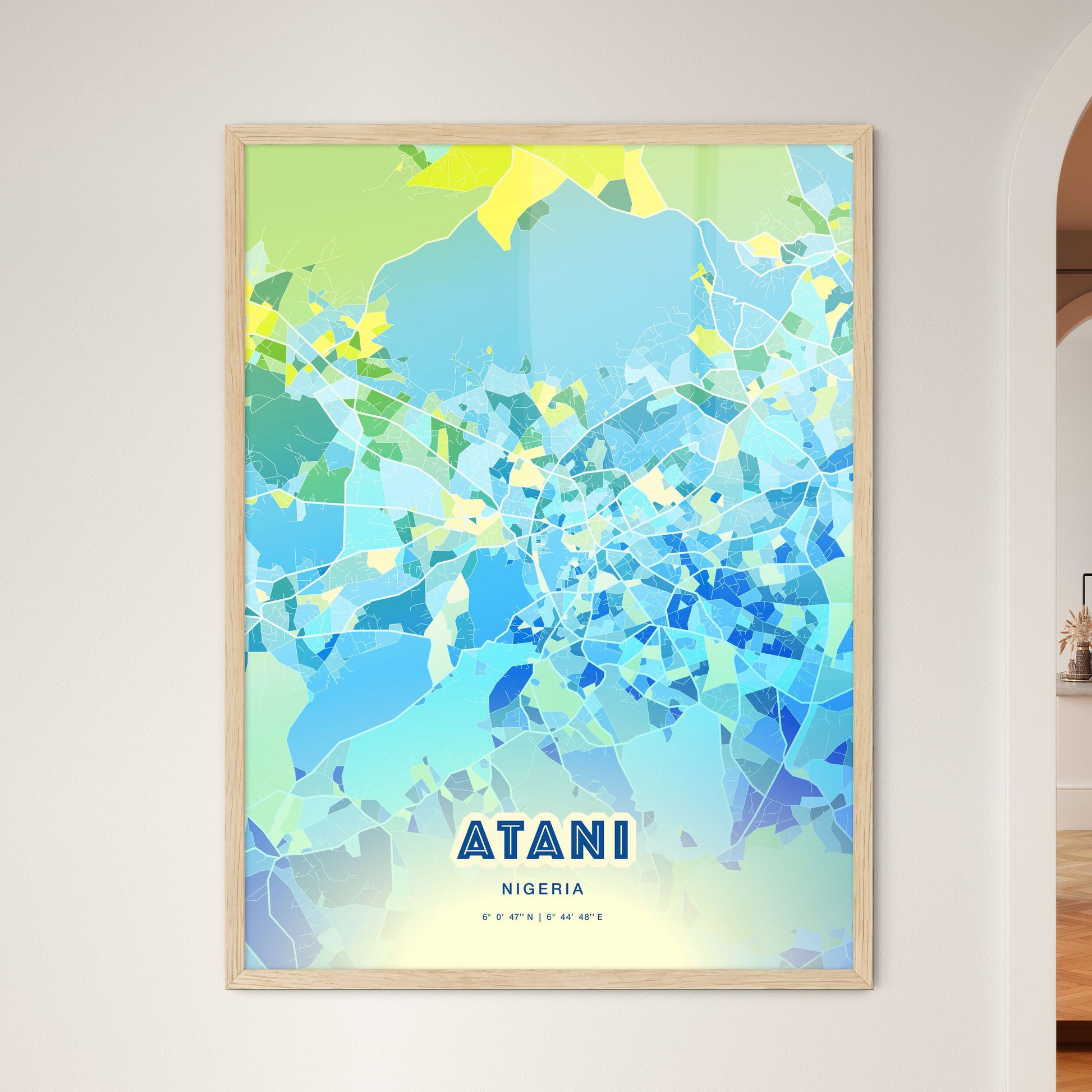 Colorful ATANI NIGERIA Fine Art Map Cool Blue