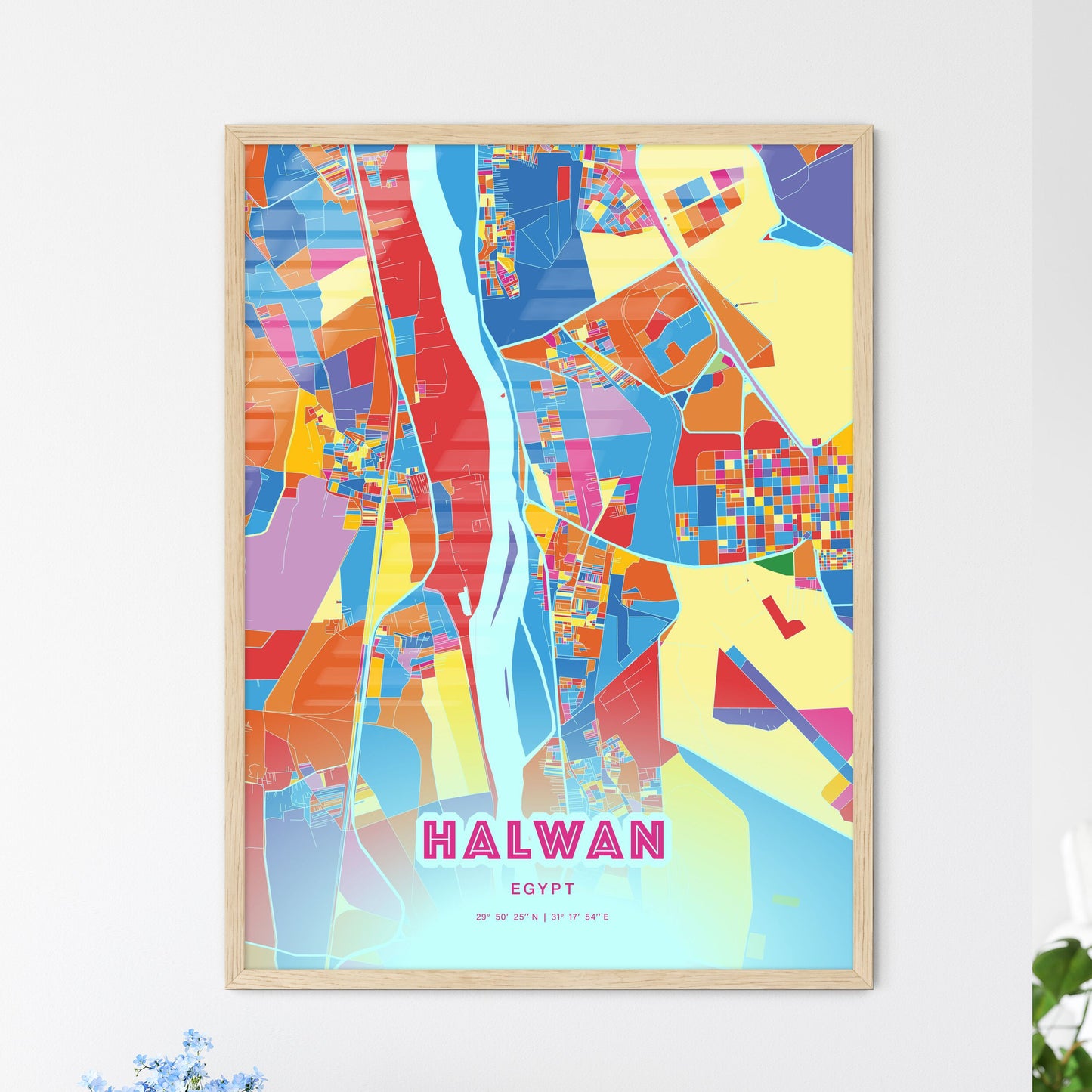 Colorful HALWAN EGYPT Fine Art Map Crazy Colors
