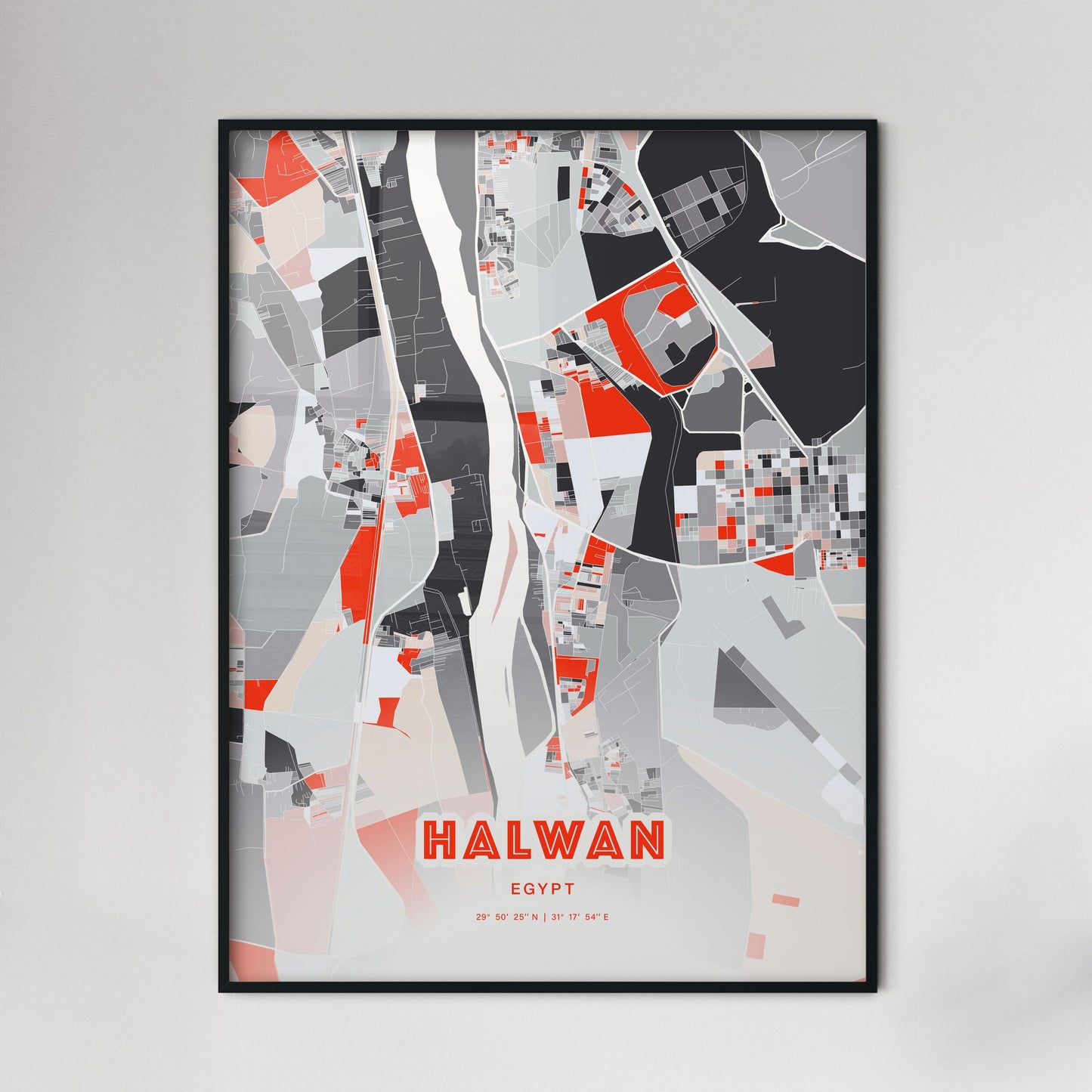 Colorful HALWAN EGYPT Fine Art Map Modern