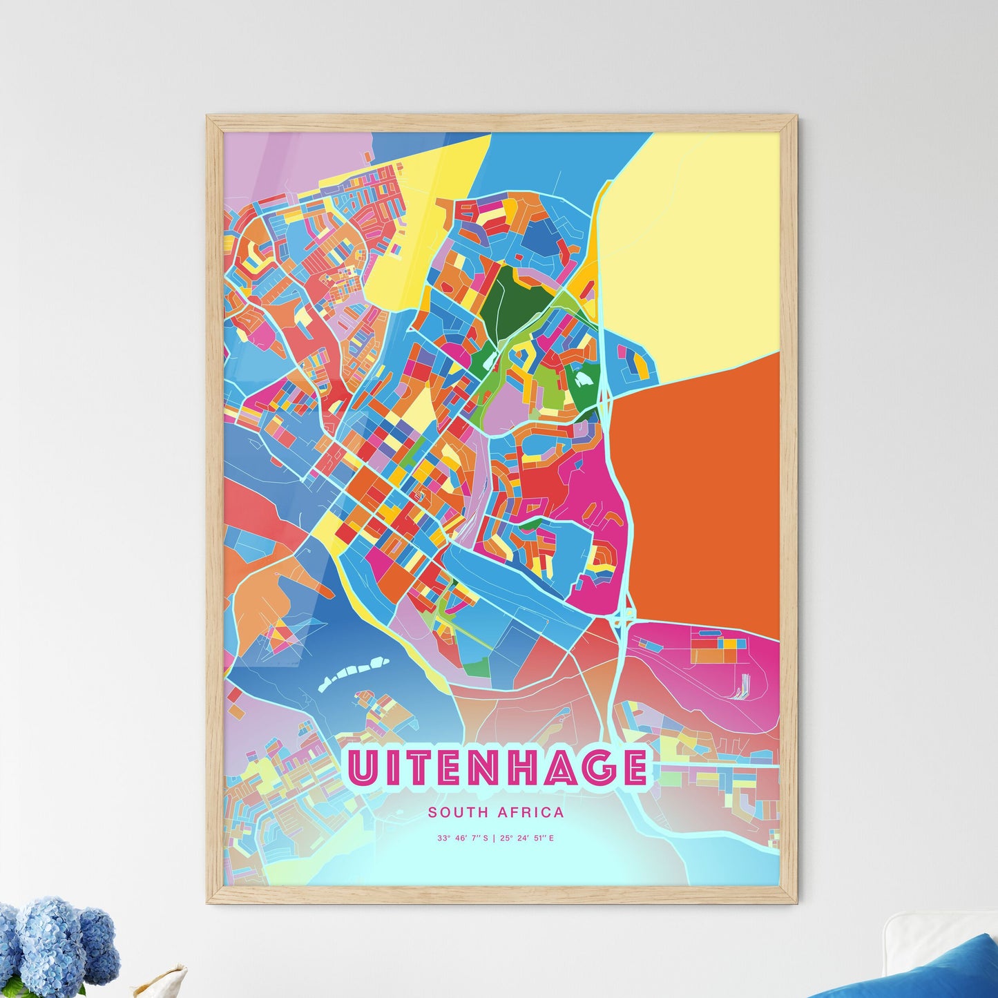 Colorful UITENHAGE SOUTH AFRICA Fine Art Map Crazy Colors