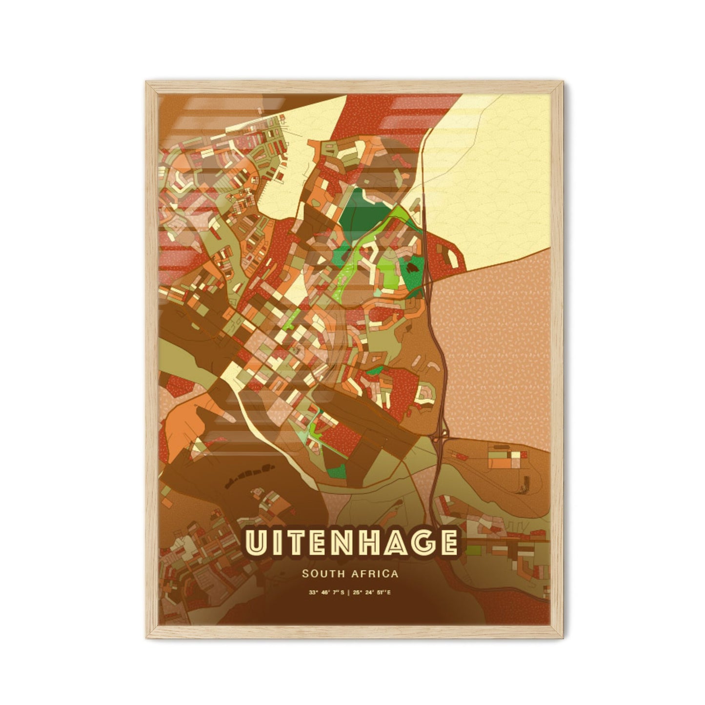 Colorful UITENHAGE SOUTH AFRICA Fine Art Map Farmhouse