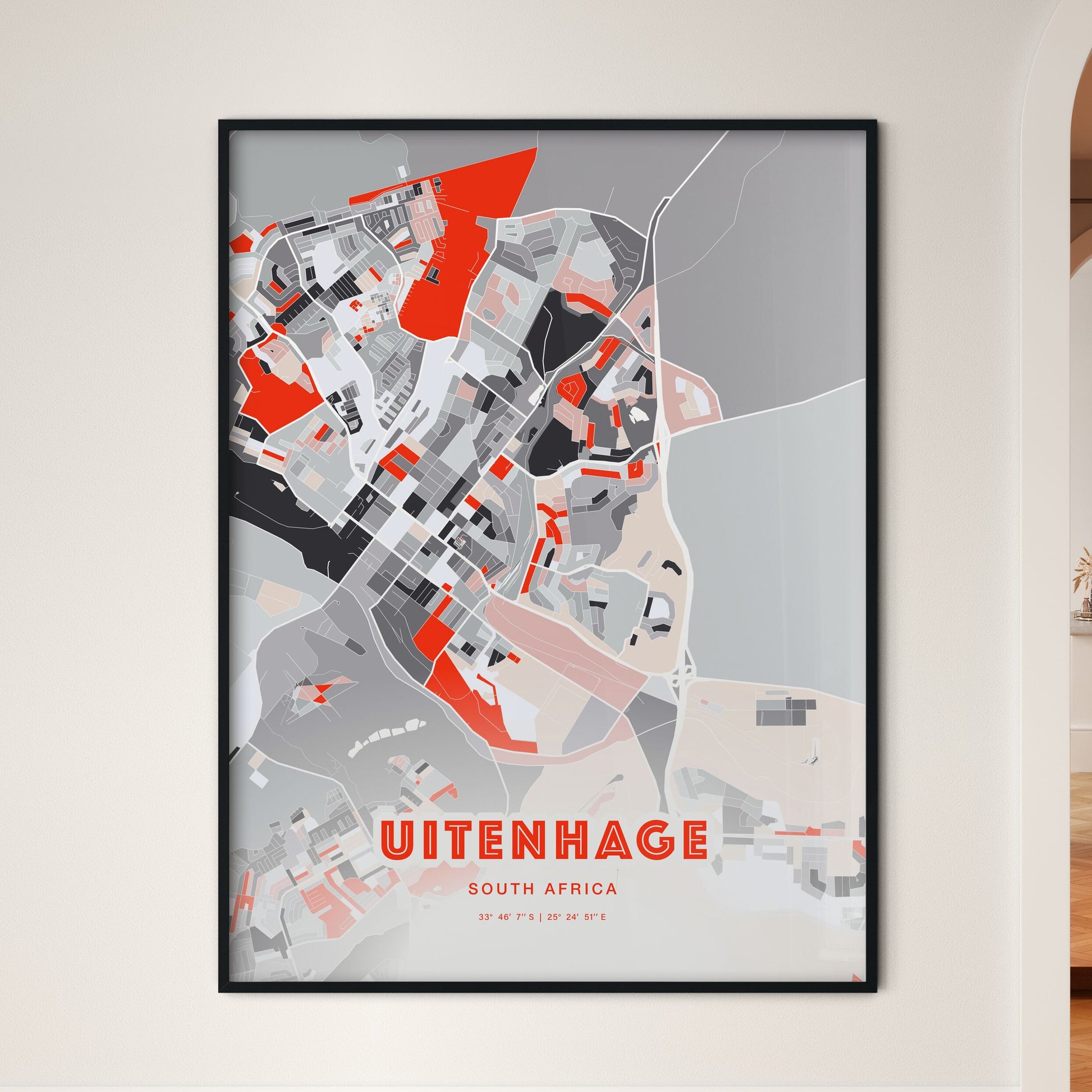 Colorful UITENHAGE SOUTH AFRICA Fine Art Map Modern