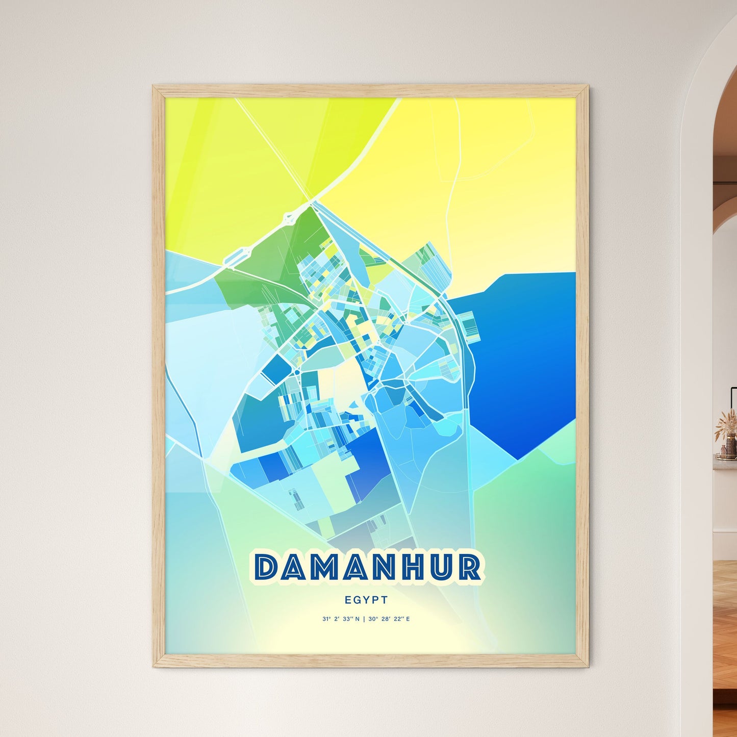 Colorful DAMANHUR EGYPT Fine Art Map Cool Blue